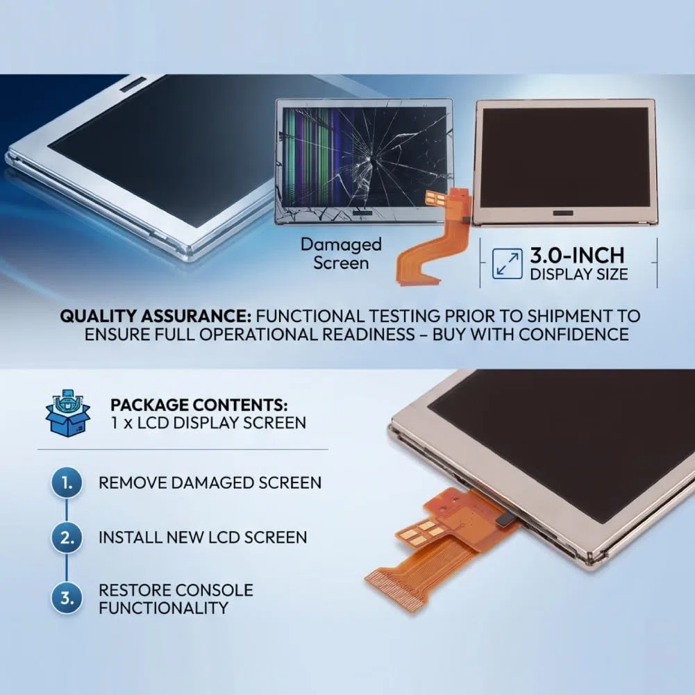 ASHATA Pantalla LCD para DS Lite, Pantalla Táctil de Reemplazo de Pantalla LCD de 3,0 Pulgadas para Accesorios de Consola de Juegos DS Lite