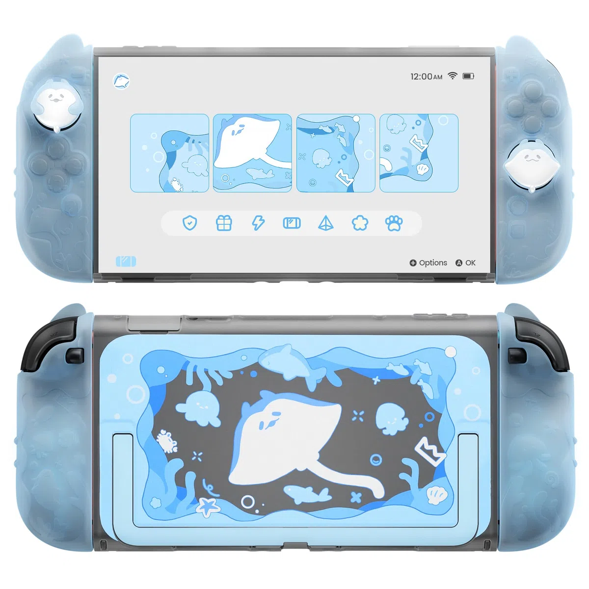 playvital Funda Protectora para Nintendo Switch 2 - Carcasa Trasera Rígida & Grips de Silicona, con Tapas para Joystick y Pegatina, Protección Antigolpes - Serie Ocean Whisper (Azul Menta)