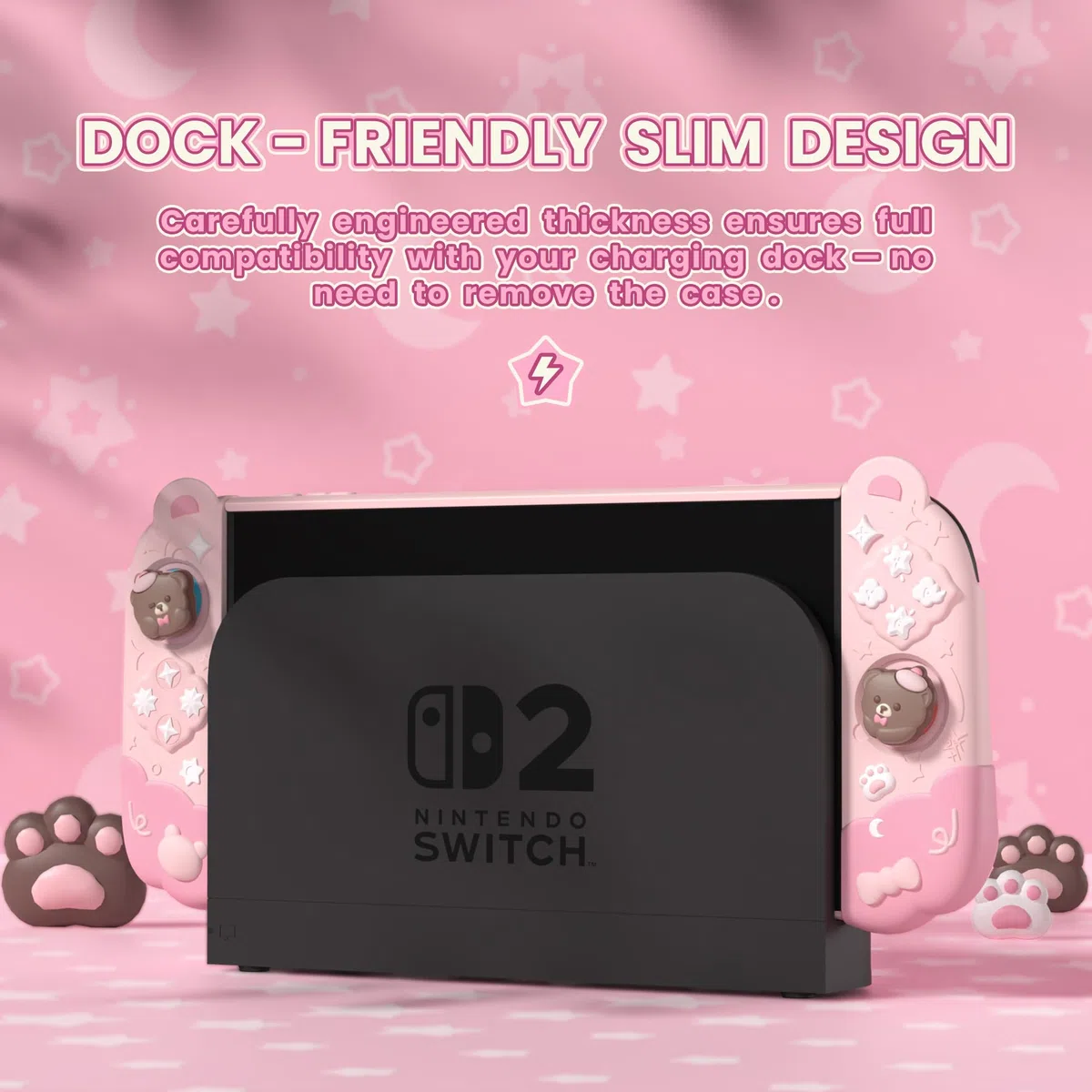 PlayVital Funda Protectora para Nintendo Switch 2 (2025) - Agarre de Silicona con Carcasa Trasera de PC, Protector con Soporte Plegable y Tapas para Joysticks, Diseño de Oso Lindo