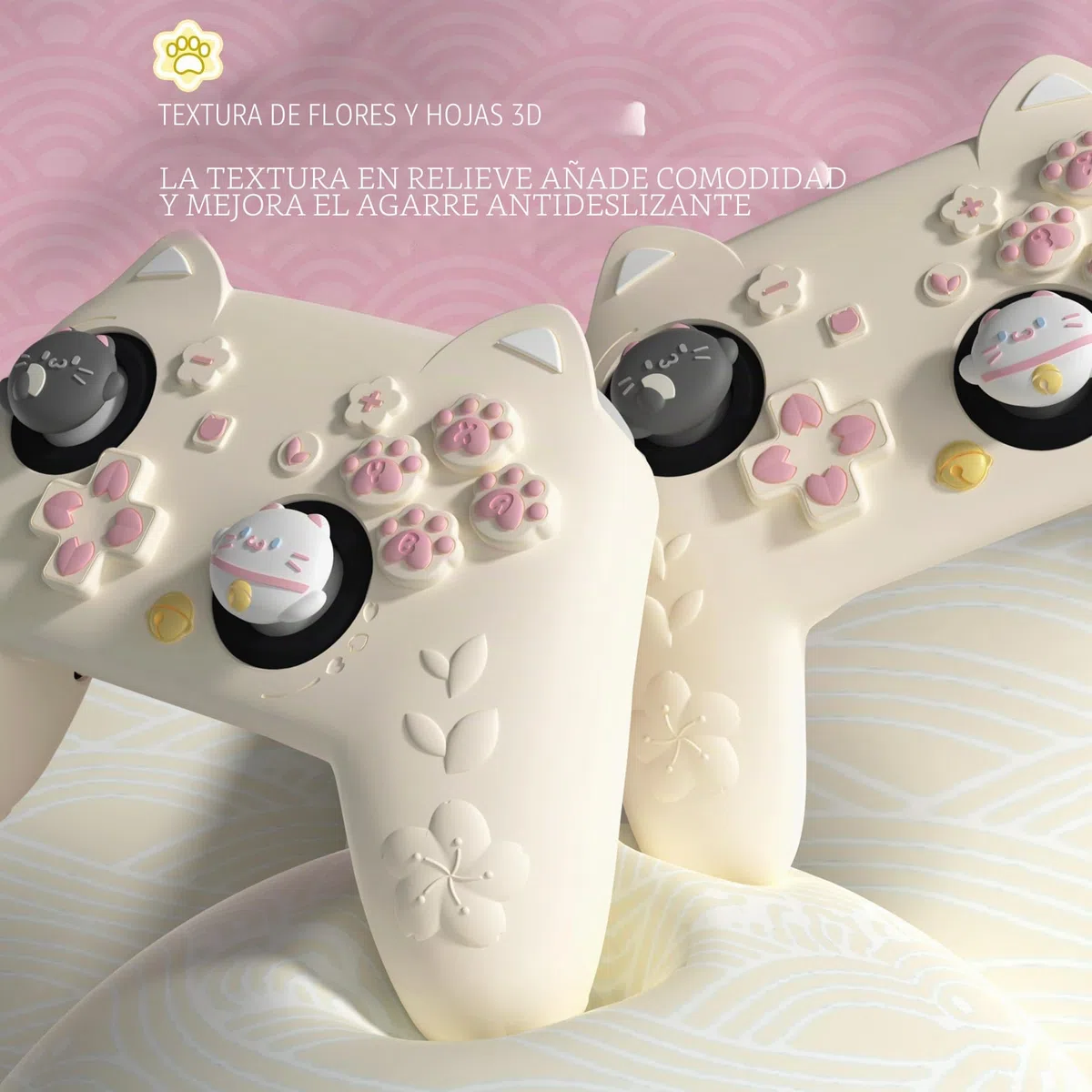 PlayVital Funda de Silicona para Nintendo Switch 2 Pro Mando - Carcasa Protectora Kawaii con Tapas de Botón Trasero & Grips para Joystick & Pegatina - Diseño Gatito Lindo (Amarillo Antiguo)