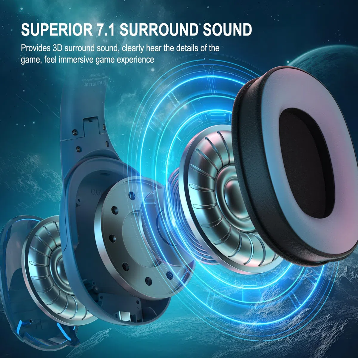 PHOINIKAS Cascos Gaming Inalámbricos para PC/PS5/PS4, Auriculares Gaming Inalámbricos de 2,4GHz USB Wireless+Bluetooth 5.3, Baja Latencia Calidad de Sonido 7.1 sin Pérdidas, 30+ Horas, Luz LED (Azul)
