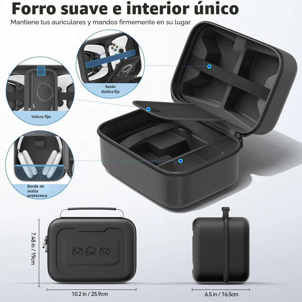 Funda Universal para Auriculares y Mandos, Estuche para Mandos de PS5/Switch/Xbox, Funda Auriculares Diadema de Gran Capacidad, Organizador Portátil para Accesorios Videojuegos con Bolsillo para Cable