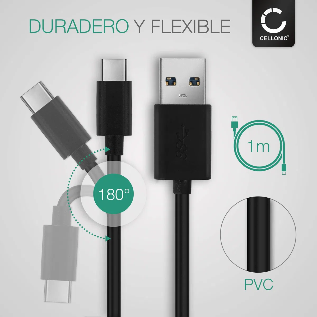 CELLONIC Cable de datos USB PVC 1m para mando/consola compatible con Microsoft Xbox Series X, Series S/One Elite Controller 2 Cable carga USB A Standard USB a USB C Type C 3A