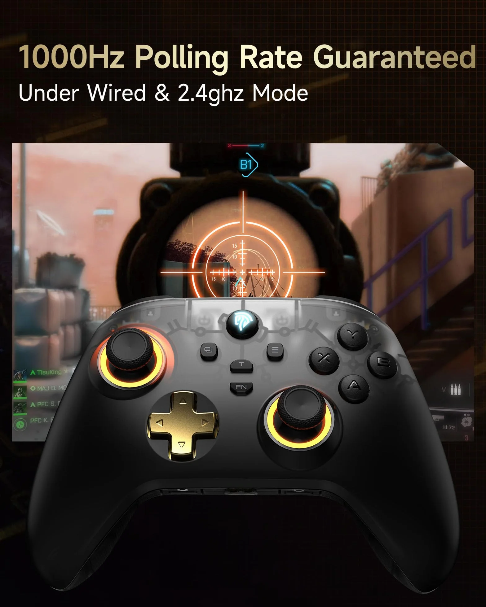 EasySMX D05 Mando PC Inalambrico con Base de Carga - RGB Luz - Hall Joystick - Hall Trigger, Gamepad con 1000 mAh Batería Recargable- Vibración - Turbo- para PC/Switch/Móvil - Negro