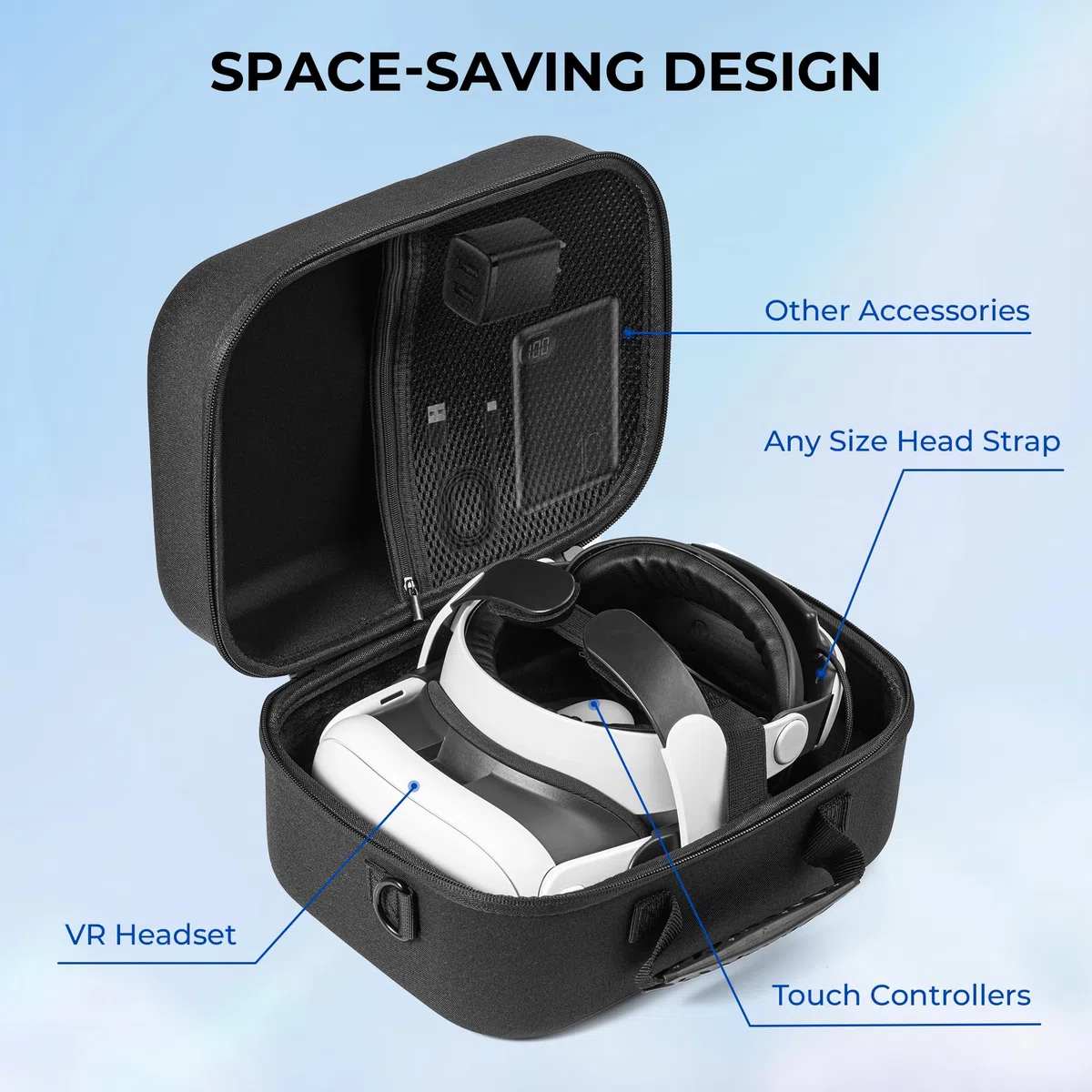 Funda de transporte grande mejorada para Quest 3, Black, Clásico