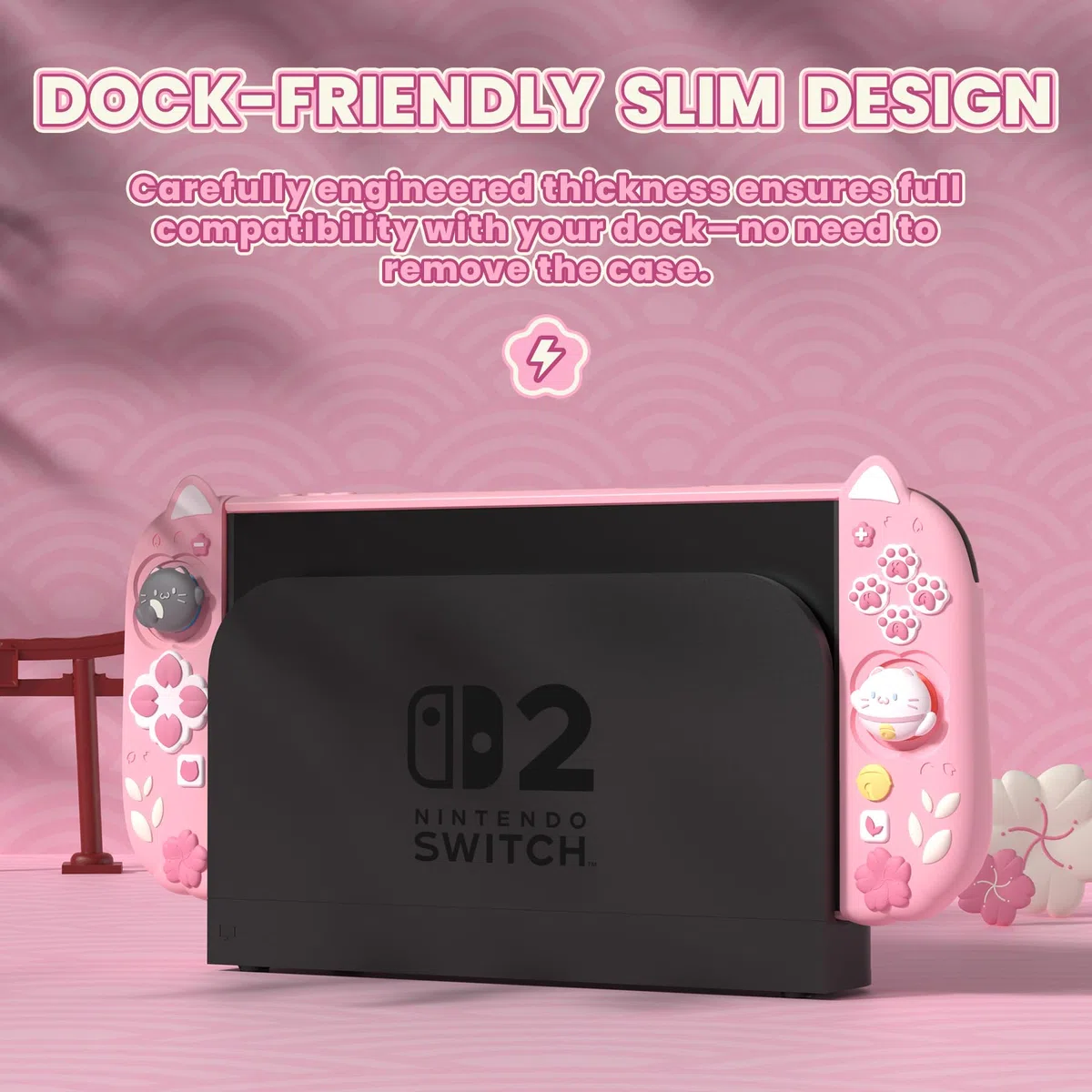 PlayVital Funda Protectora para Nintendo Switch 2 (2025) - Agarre de Silicona con Carcasa Trasera de PC, Protector con Soporte Plegable y Tapas para Joysticks, Diseño Gatito Lindo (Rosa)
