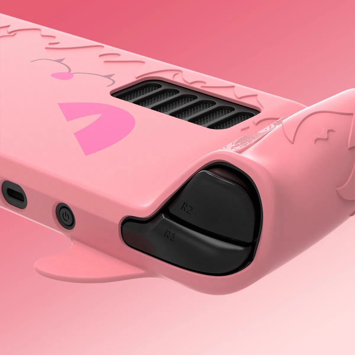 PlayVital Funda de Silicona para Steam Deck LCD & OLED - Protector Antideslizante con Tapas de Joystick & Pegatinas para Trackpad & Mejora de Botones Traseros Set, Diseño Cute Demon (Rosa)