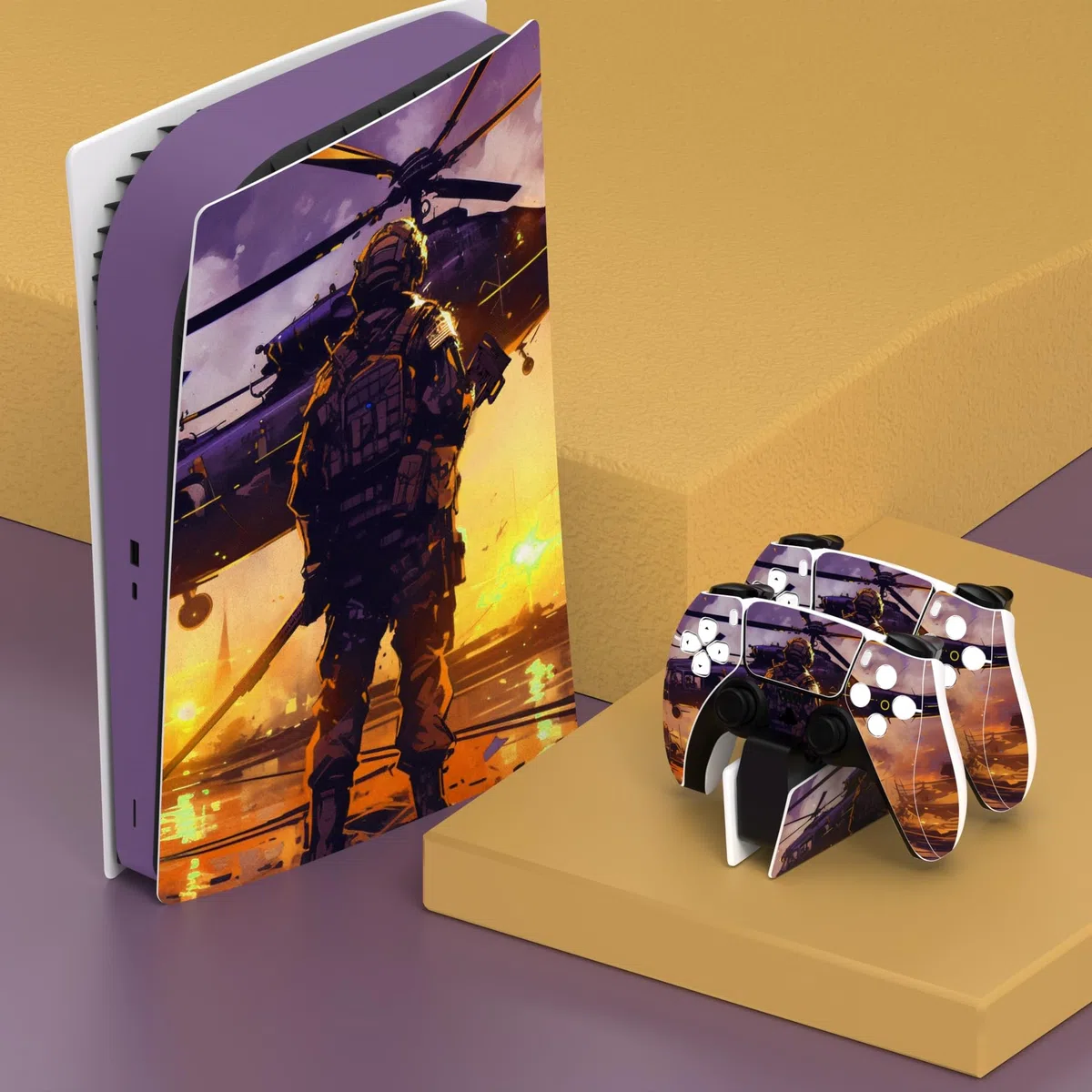 PlayVital Pegatina Completa para ps5 Edición Digital - Calcomanía Vinilo para Consola, Control, Estación de Recarga, Control Remoto y Audífonos, Adhesivo Piel (Amanecer)