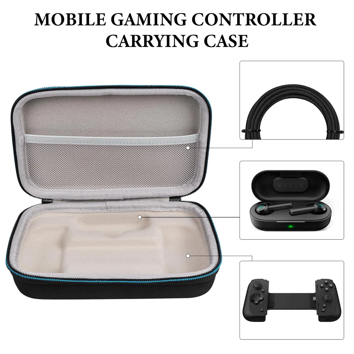 GEEKRIA Funda rígida de Transporte Compatible con Razer Kishi V2 Mobile Gaming Controller, Bolsa de Almacenamiento portátil, Funda de Viaje compacta a Prueba de Golpes y arañazos (Negro)