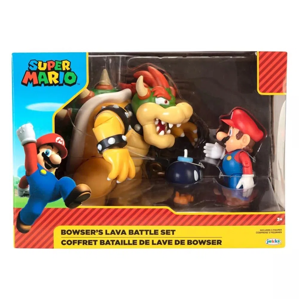 Jakks Pacific Super Mario - Set de Batalla Bowser - Recrea Esta Clásica Batalla Entre Mario vs Bowser - Juguete de hasta 15 cm de Altura - Recomendado para Niños 3 Años +