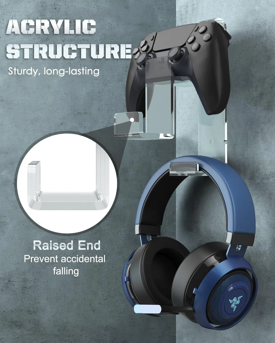 MoKo Soporte para Controlador de Juegos, Soporte de Pared Universal para Auriculares Compatible con Steam, PS3, PS4, PS5, Xbox 360, PC, Switch/Switch 2, Gancho Acrílico para Controlador Dual, Claro