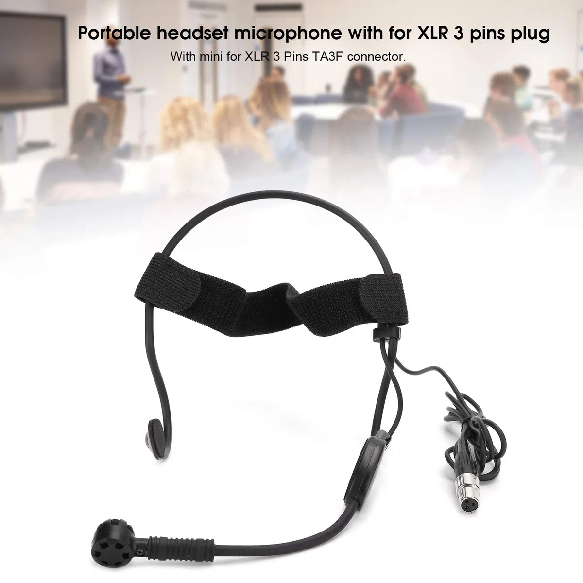 Micro Auriculares de 3 Pines, Mini Micro Condensador de Diadema portátil de micrófono inalámbrico para cámara XLR para Rendimiento en Escenario, enseñanza - Negro