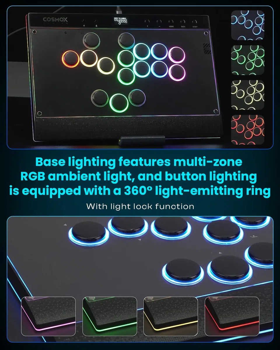 Sehawei Haute42 C16 Leverless Arcade Controller - Magnetic Detachable Panel para DIY Art, RGB Button Rims, Tournament Lock Switch - Compatible con Switch 2/Switch/PC/PS3/PS4/Steam