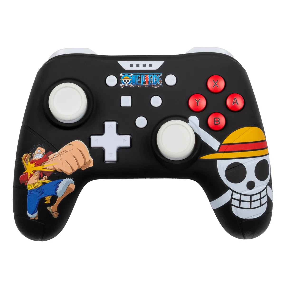Konix Mando One Piece con cable para Nintendo Switch, Switch OLED y PC, función de vibración, cable de 3 m, diseño Luffy, color negro