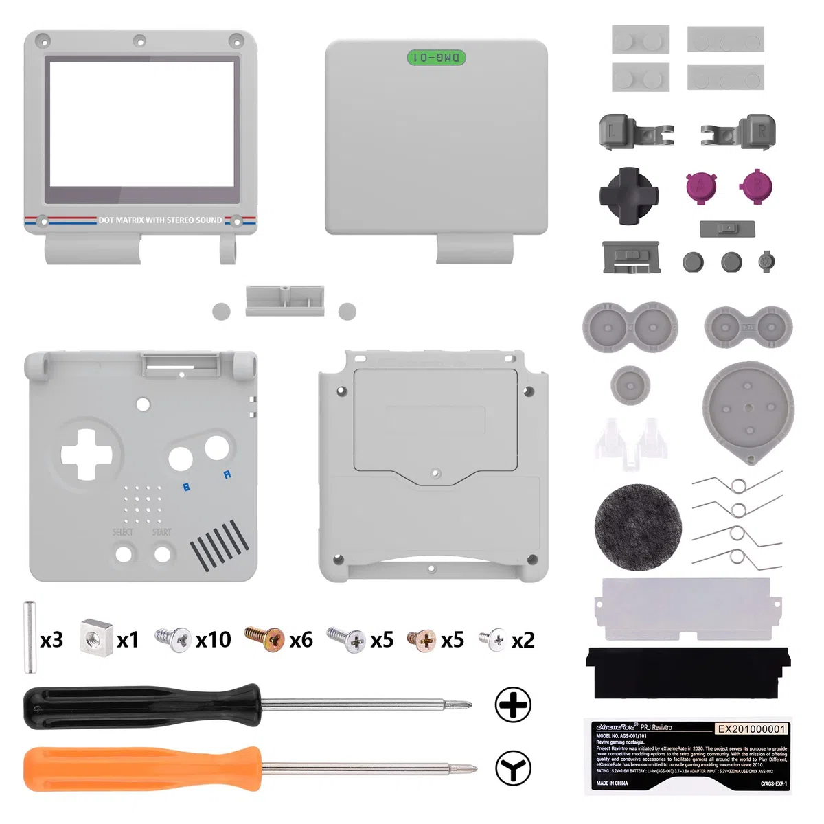 eXtremeRate Carcasa de Repuesto para Game Boy Advance SP, Funda con Botones y Placa de Cubierta, Compatible con Pantallas IPS y LCD Estándar - No Incluye Consola ni Pantalla, Clásico 1989 GB DMG-01
