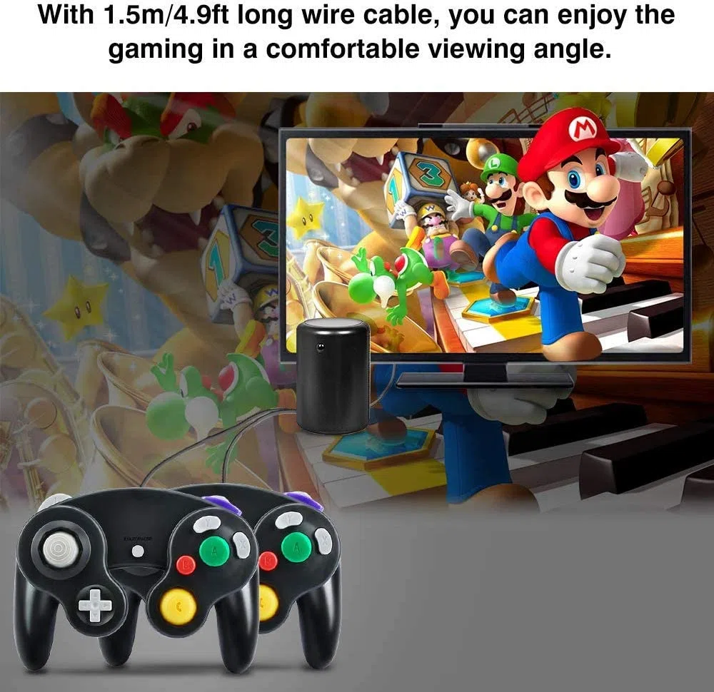Yideng Controlador de Gamecube, 2 paquetes Controlador de Gamecube con cable clásico Vibration Gamepad Compatible con Gamecube/Wii U/Wii/PC/Switch Controller, Negro