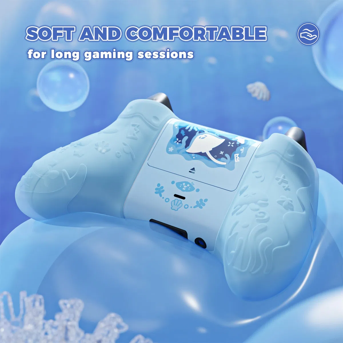PlayVital Funda de Silicona para Xbox Series S/X Mando, Carcasa Protectora Antideslizante Semi-Transparente, Protección Completa, Incluye Thumb Grips y Sticker - Cute Ocean Whisper (Azul Menta)