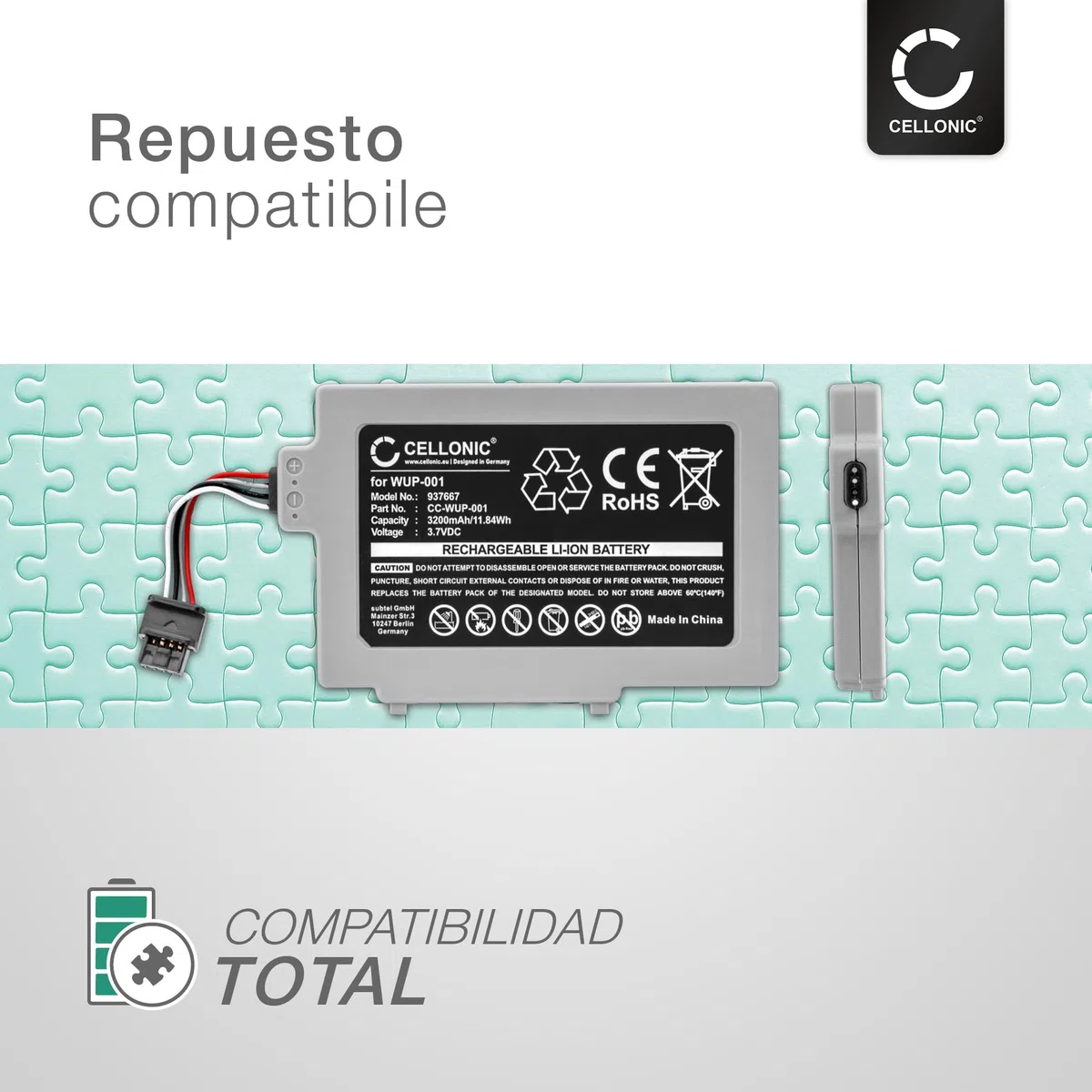 CELLONIC 1x Batería para Videoconsola Compatible con Nintendo Wii U Gamepad, WUP-001 - (3200mAh, 3.7V)