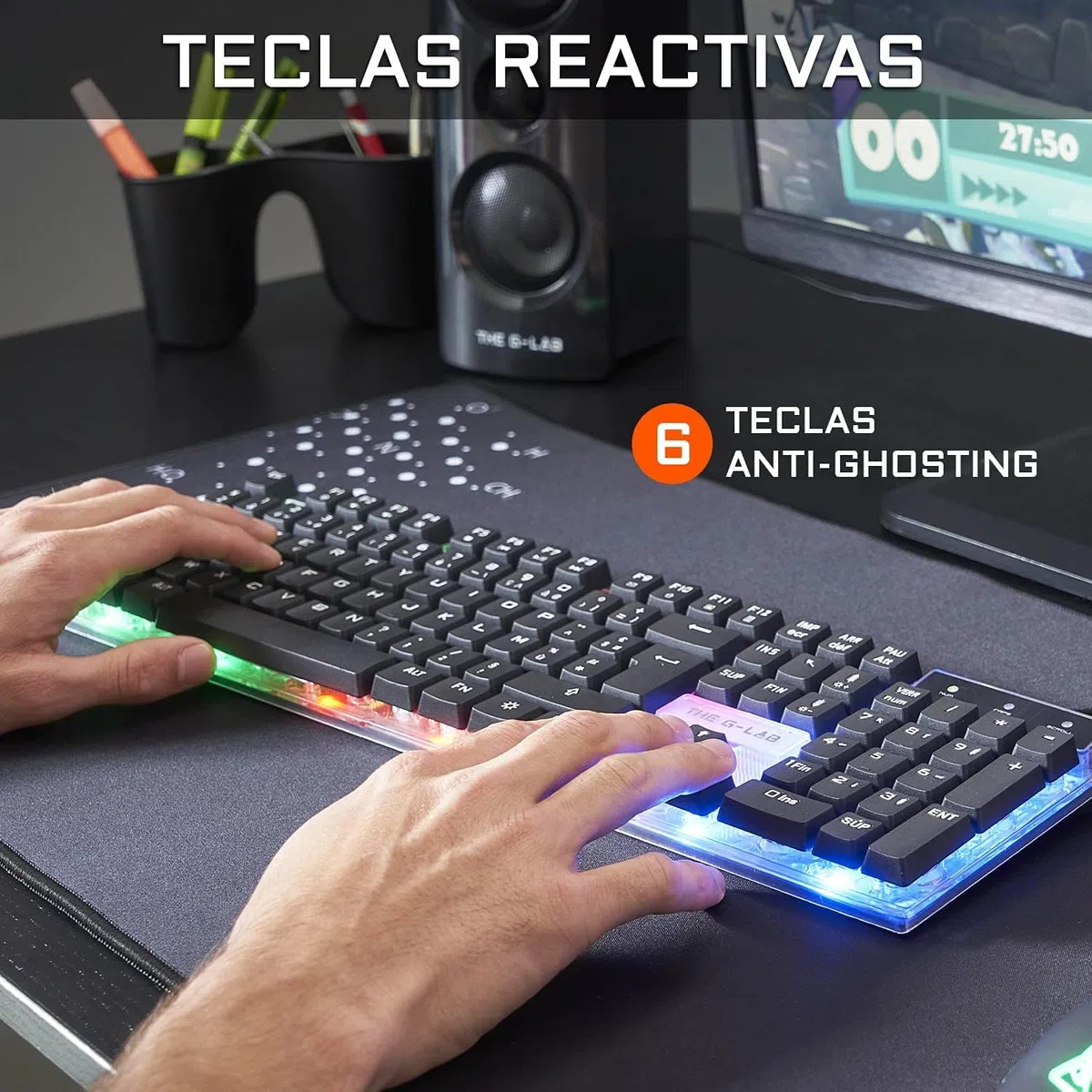 G-Lab Combo Yttrium - Pack Teclado y Raton Gaming, Combo 3 en 1 con Teclado Gaming QWERTY, 105 Teclas, Ratón Gamer 2600 dpi, Alfombrilla de ratón Gamer - PC/PS4/PS5 (Nueva versión)