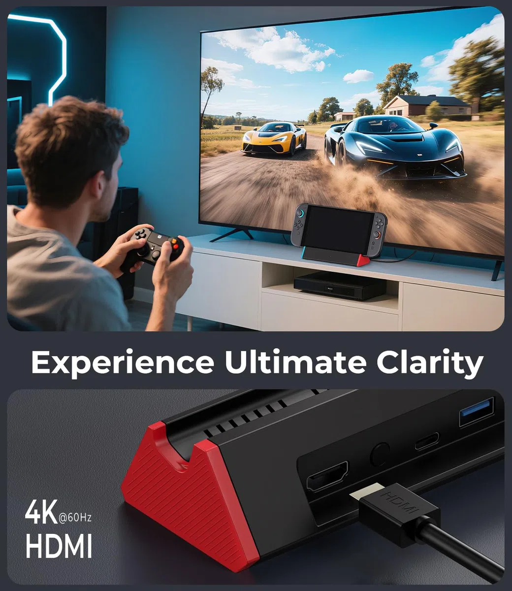 Antank Portátil Dock Compatible con Nintendo Switch 2/1/OLED, Switch 2 TV Dock con 4K a 60 Hz Salida HDMI/100W Carga Entrada/USB3.0, Cargador Base Support Switch 2 Oficial Repuesto