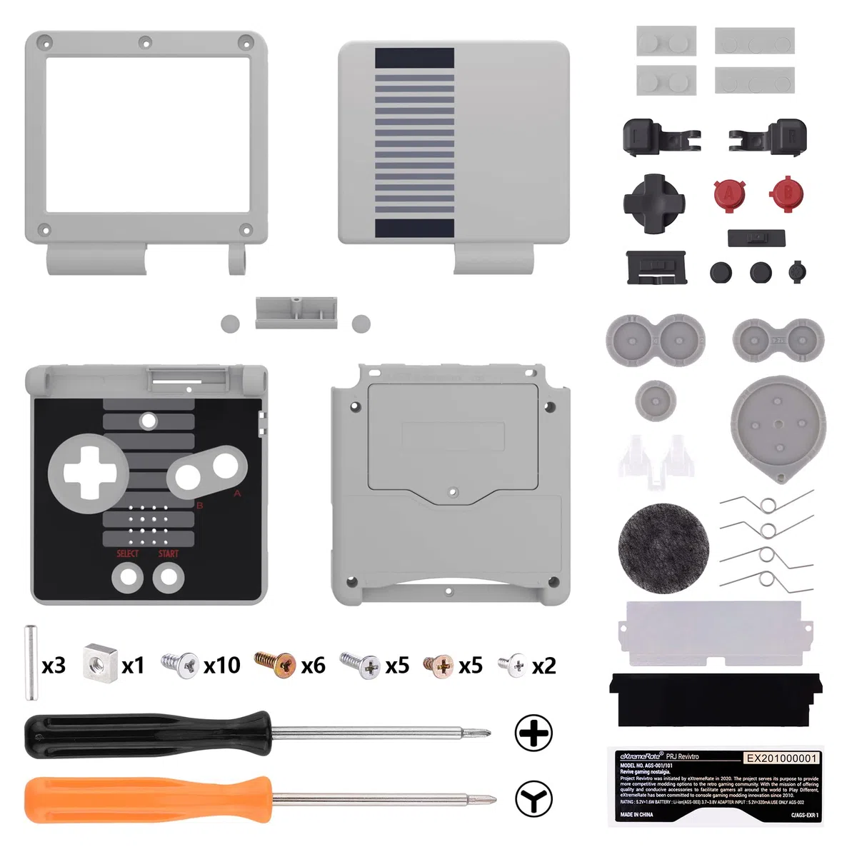 eXtremeRate Carcasa de Repuesto para Game Boy Advance SP, Funda con Botones y Placa de Cubierta, Compatible con Pantallas IPS y LCD Estándar - No Incluye Consola ni Pantalla, Clásico NES