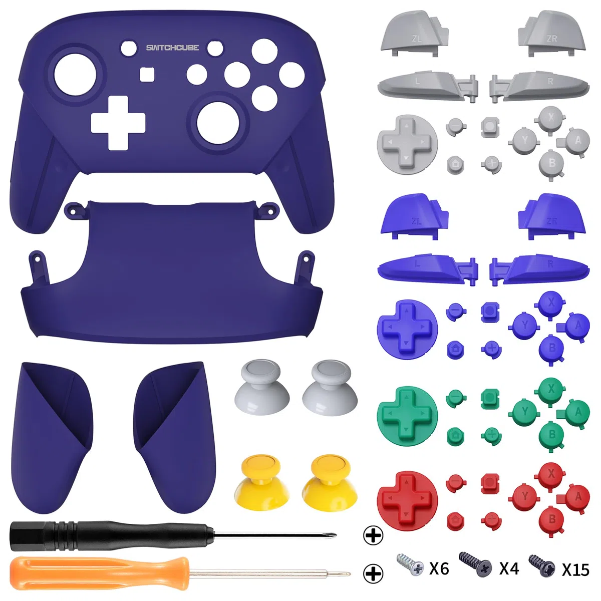 eXtremeRate Carcasa Agarre para Nintendo Switch Pro Funda Tacto Suave Grip Shell con Botones D-Pad ABXY Repuesto Reemplazable para Nintendo Switch Pro Control-No Incluye Mando(Clásico SwitchCube)