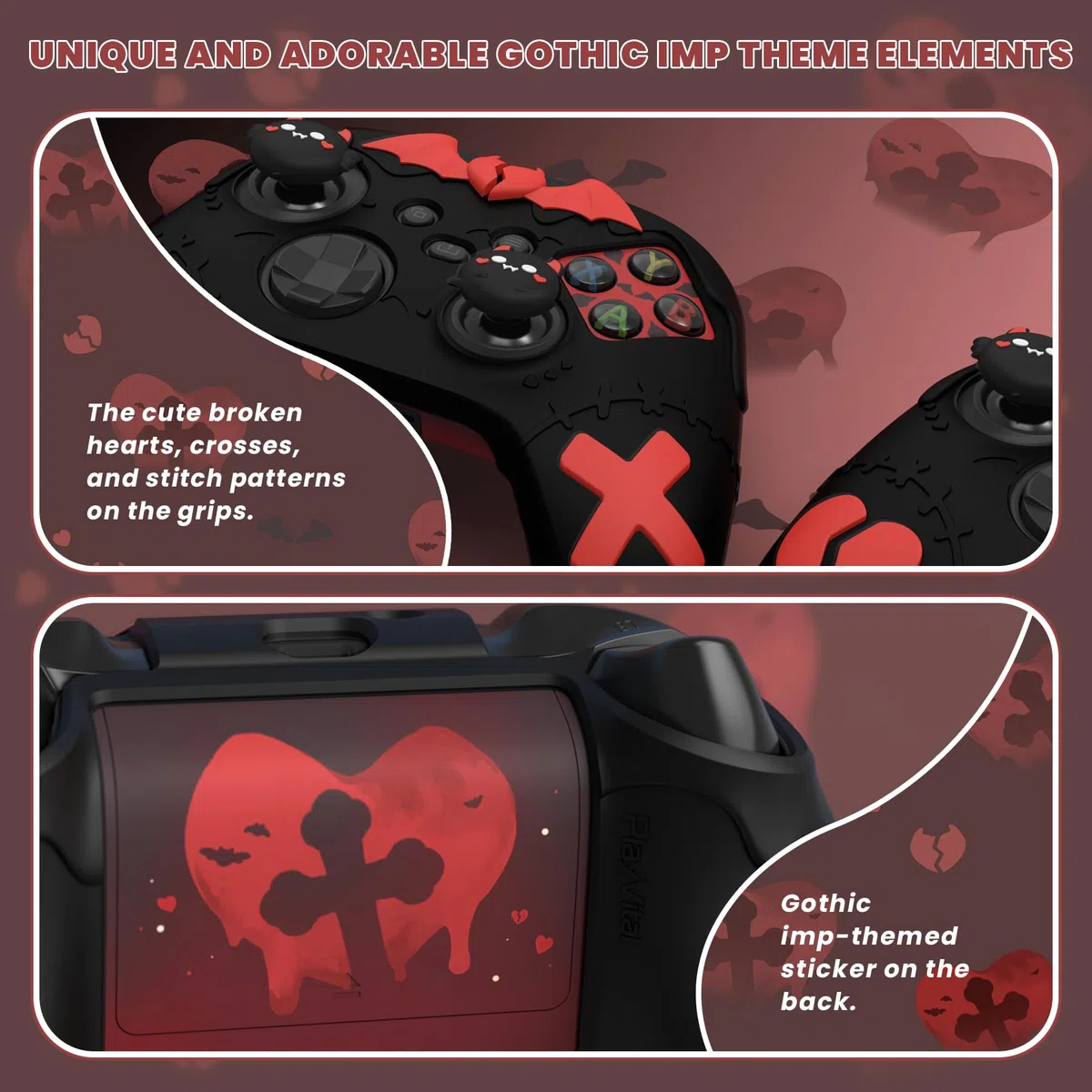 PlayVital Funda de Silicona para Xbox Series X & S Control - Cubierta Protectora Antideslizante, Protector de Goma con Tapas de Joystick, Accesorios para Consola, Diseño Gótico (Negro)