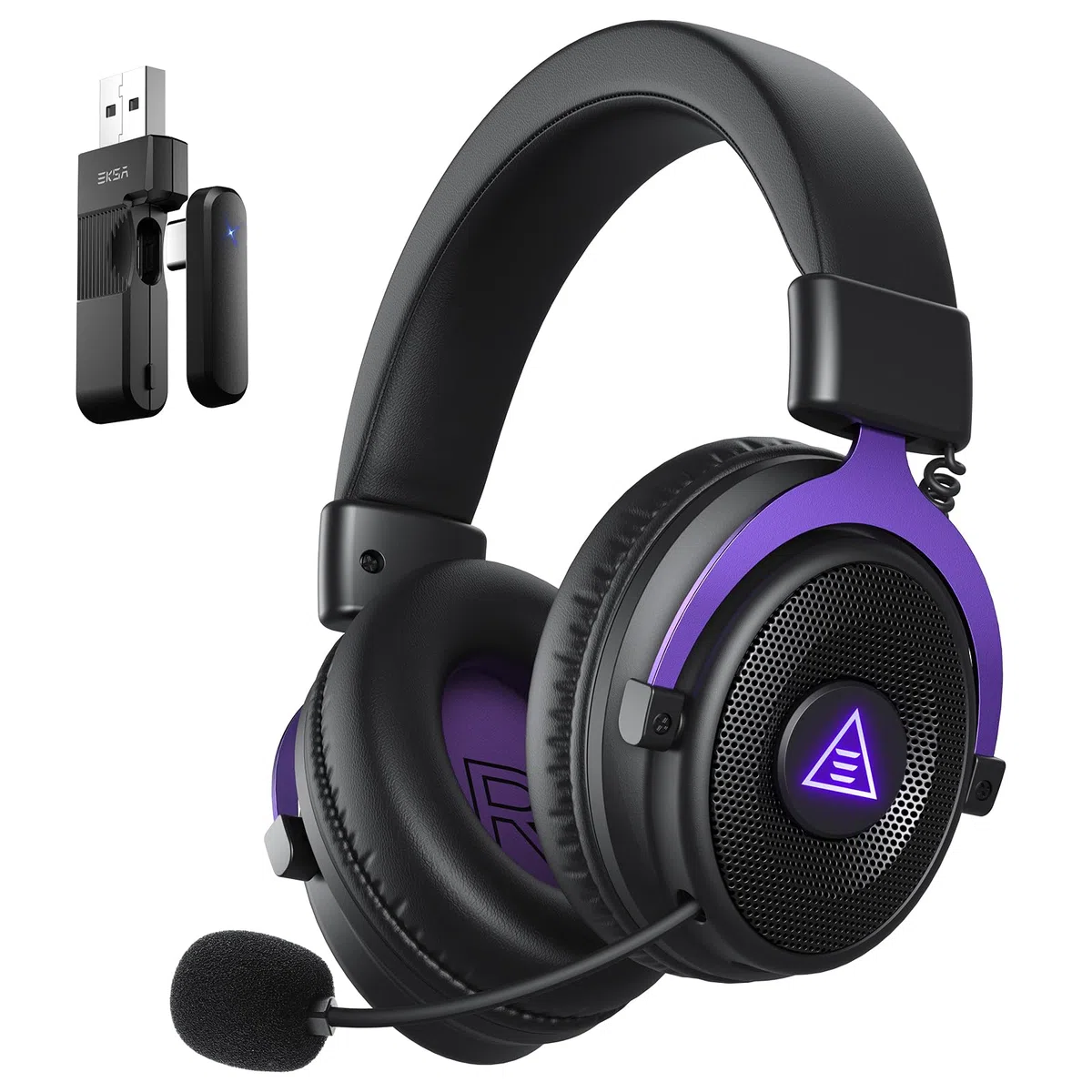 EKSA E900WT Cascos Gaming Inalámbricos para PC, PS5, PS4, Switch, Mac - Auriculares Gaming Inalámbricos y Microfono Cancelación Ruido, Gaming Headset with 2.4GHz USB A & C,80H Batería, 3D Sonido