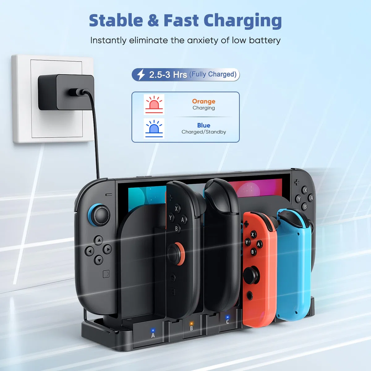 FASTSNAIL - Cargador magnético 9 en 1 de doble dirección para FASTSNAIL Switch 2 2025 y controlador original y OLED, base de carga rápida para accesorios de controlador Switch 2