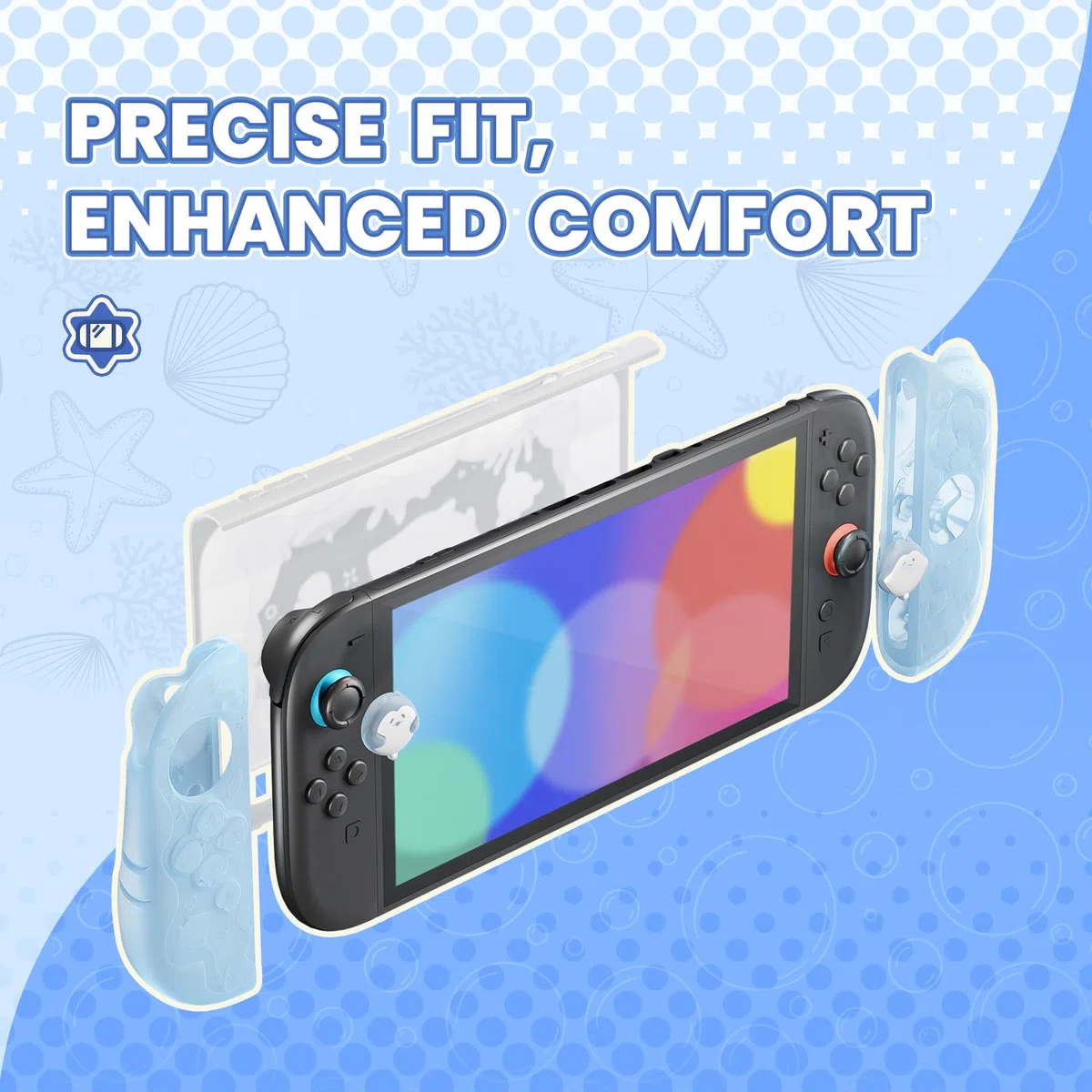 playvital Funda Protectora para Nintendo Switch 2 - Carcasa Trasera Rígida & Grips de Silicona, con Tapas para Joystick y Pegatina, Protección Antigolpes - Serie Ocean Whisper (Azul Menta)