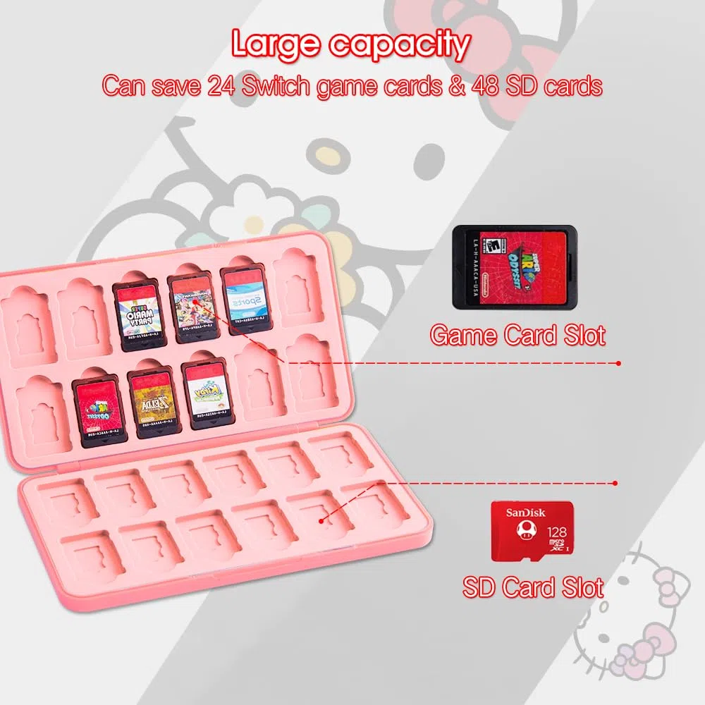 PERFECTSIGHT Bonita funda de juego para Switch, Switch OLED, Switch Lite con 24 ranuras para tarjetas de juego, Heart Kt, 24 Slots, Tarjetero