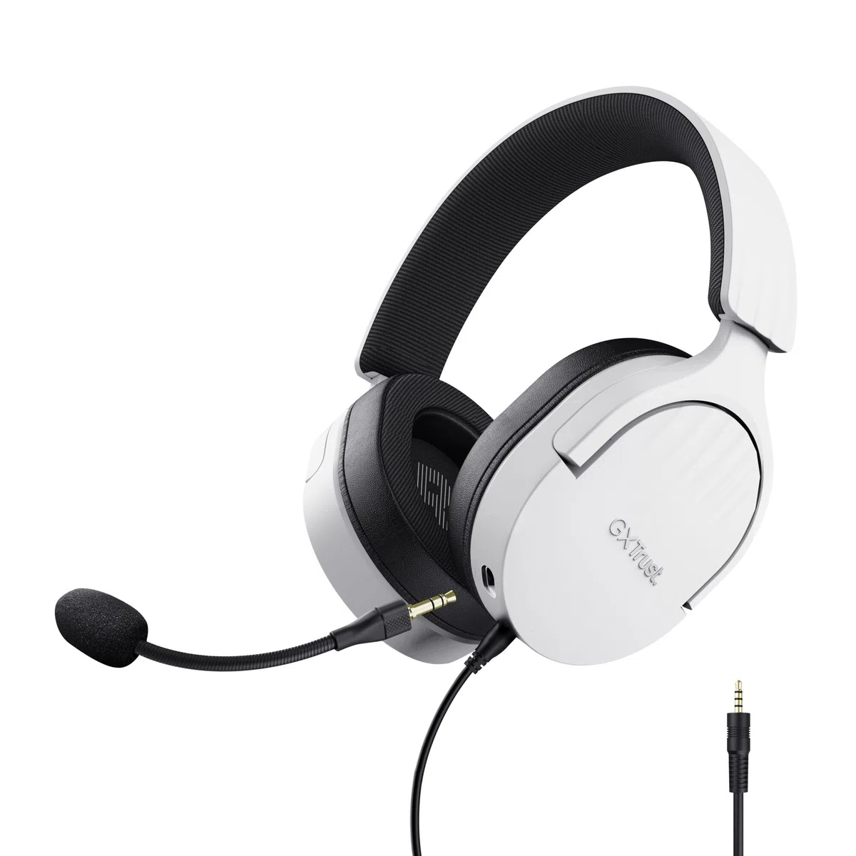 Trust Gaming GXT 489W Fayzo Cascos Gaming para PC, PS5, PS4, Xbox Series X|S, Switch, Mobile, 3.5 mm, 35% Plástico Reciclado, Auriculares Over-Ear Micrófono con Cancelación de Ruido - Blanco