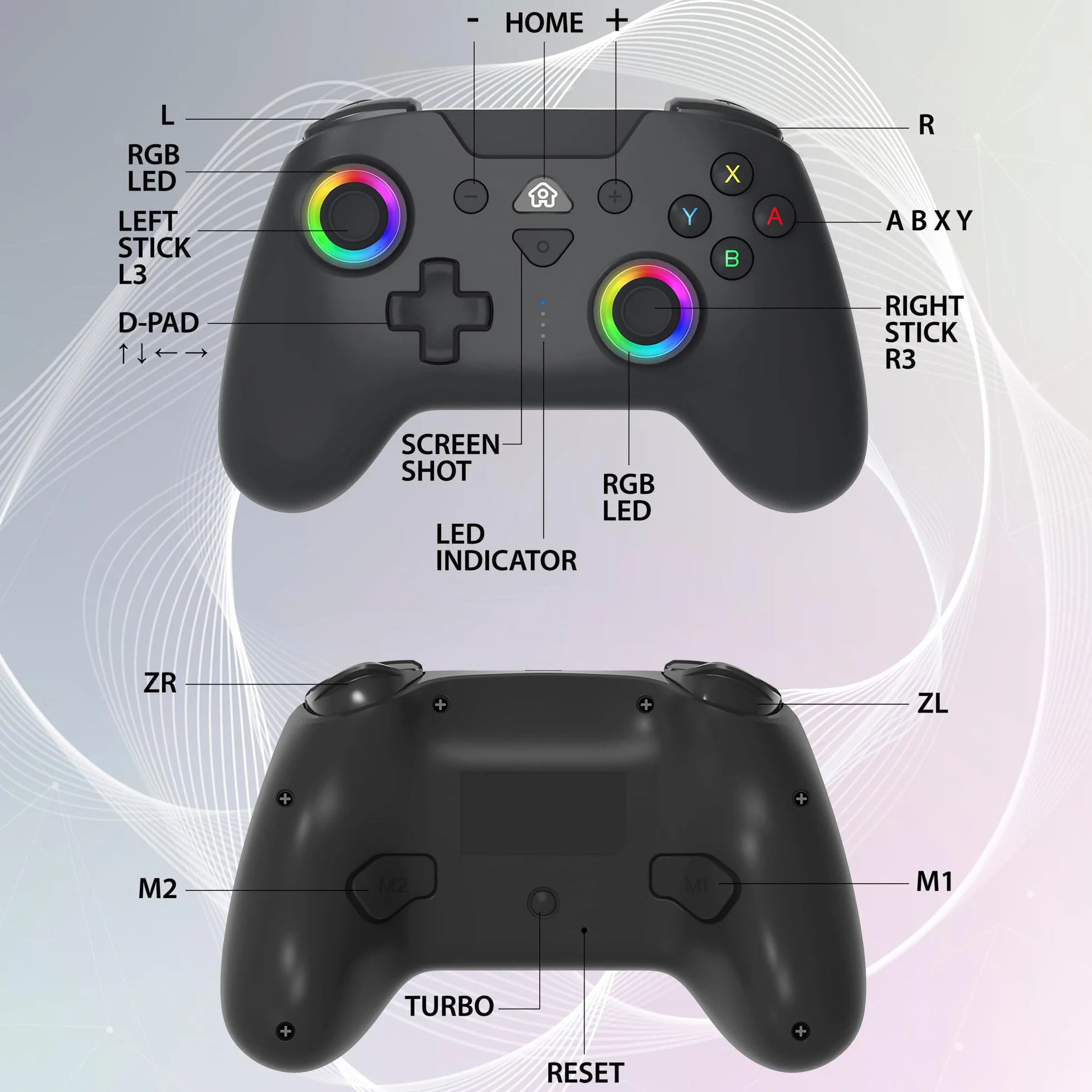 Subsonic – Mando para Nintendo Switch/Switch 2 - Mando Switch inalámbrico bluetooth con LED, vibración y giroscopio - Negro