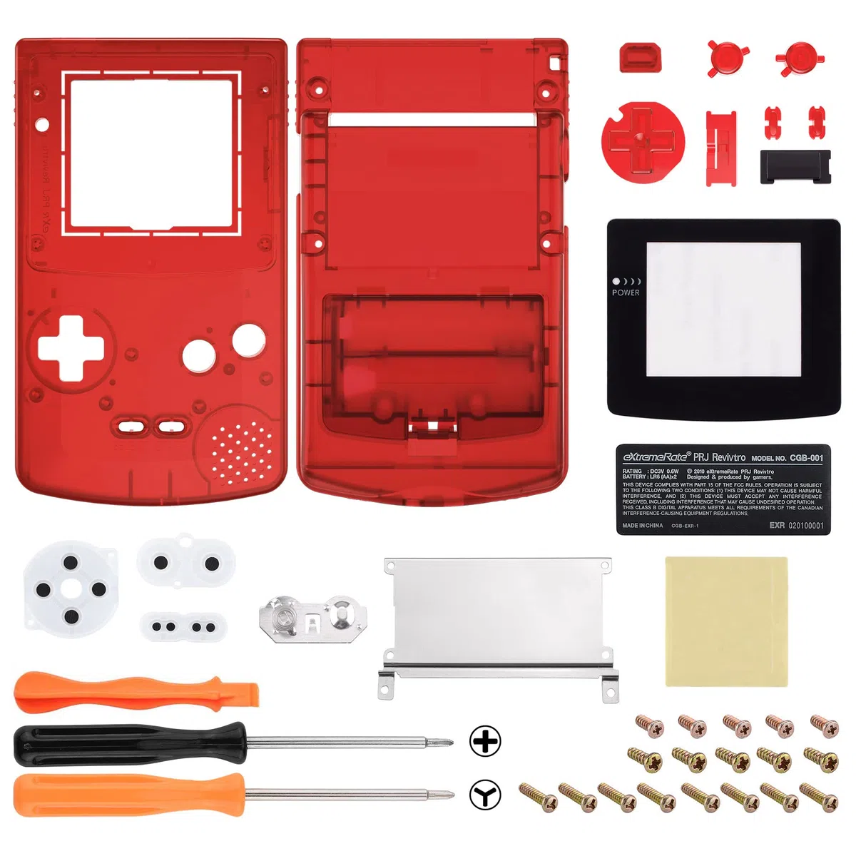 eXtremeRate Carcasa Transparente IPS Ready para Game Boy Color (GBC), Compatible con OSD IPS y LCD Estándar, Kit de Funda con Botones para Game Boy - Sin Consola ni Pantalla, Rojo