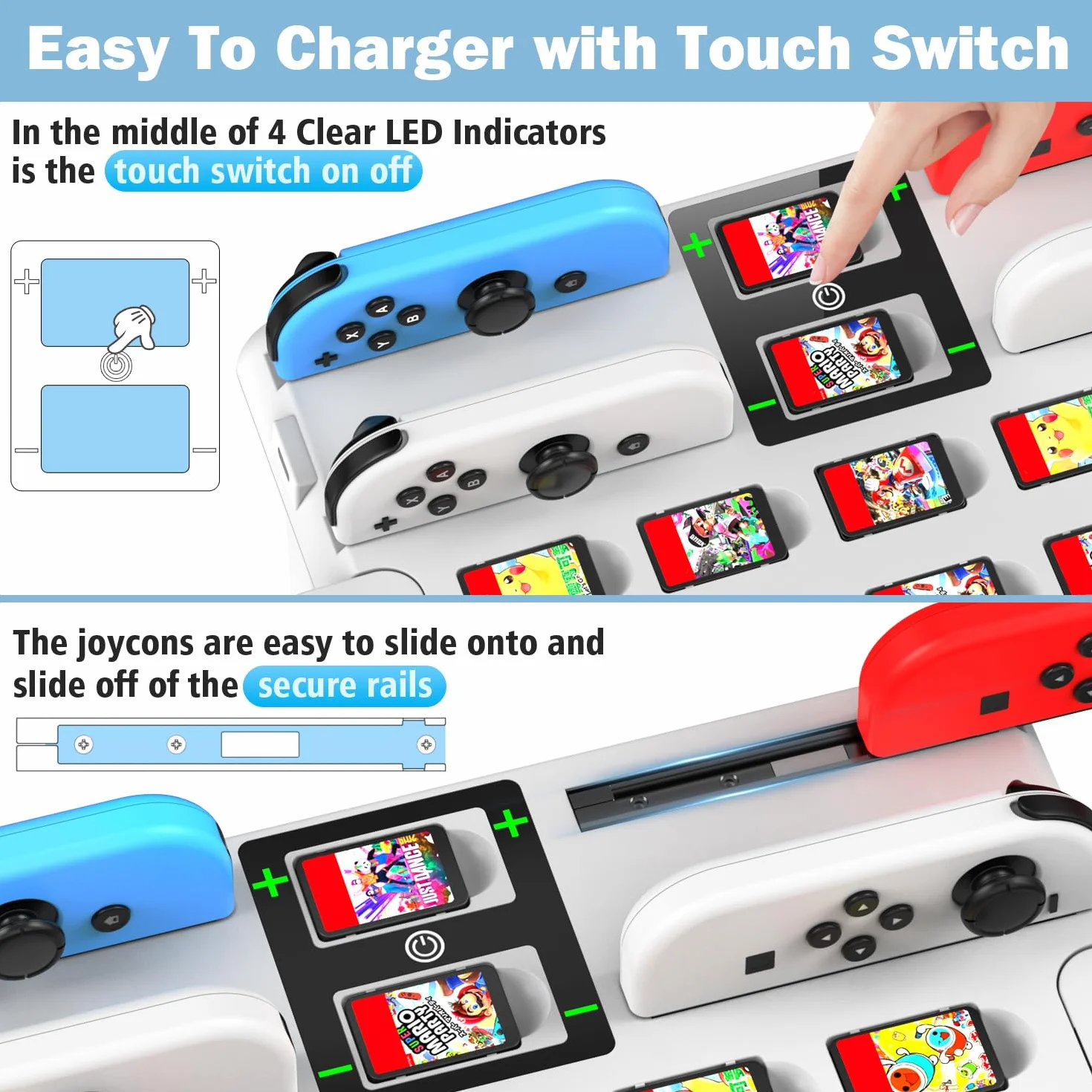 Kytok Soporte Almacenamiento para Nintendo Switch/OLED con Cargador para Joycon, Torre Almacenamiento para Accesorios de Switch, Soporte Organizador para Nintendo Switch Juegos, Mando Pro y TV Dock