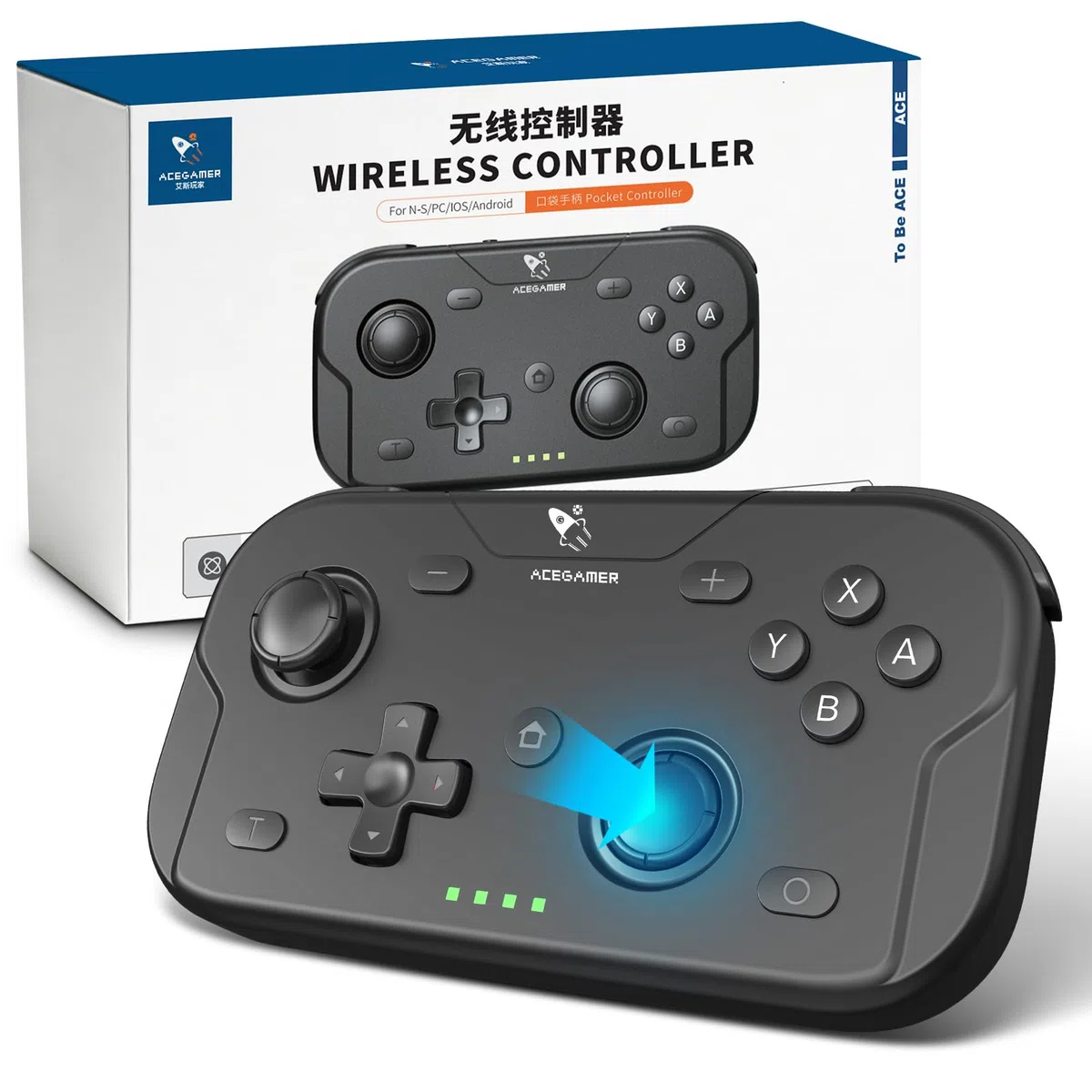 AceGamer Mando para Switch，Mando Pro para Switch con función despertador con una tecla/doble vibración/botón programable/Joystick Hall (Negro)
