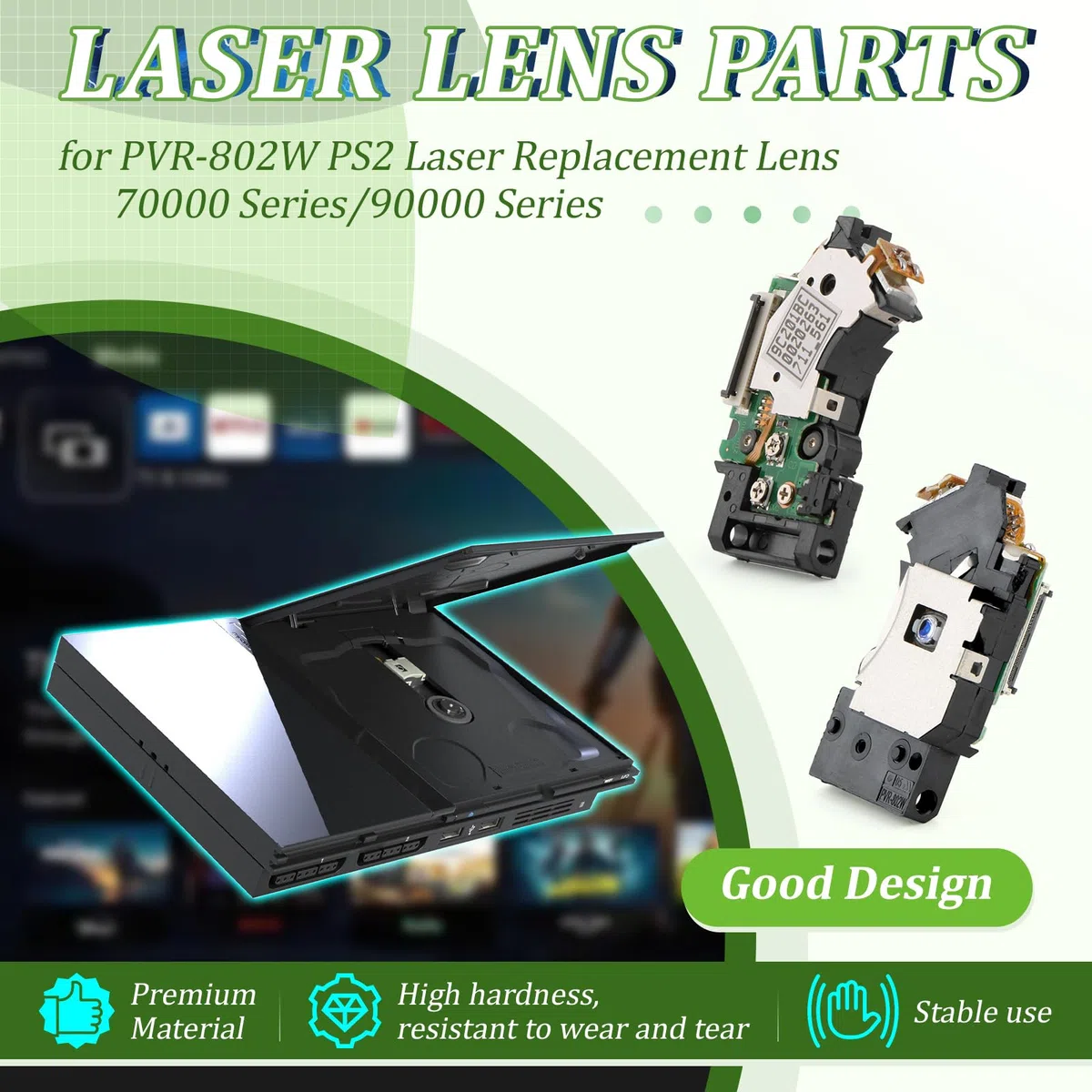 RongZy PVR-802W Laser Lens para PS2 Slim 7W 9W Lente Láser Reemplazo con Herramientas de Reparación