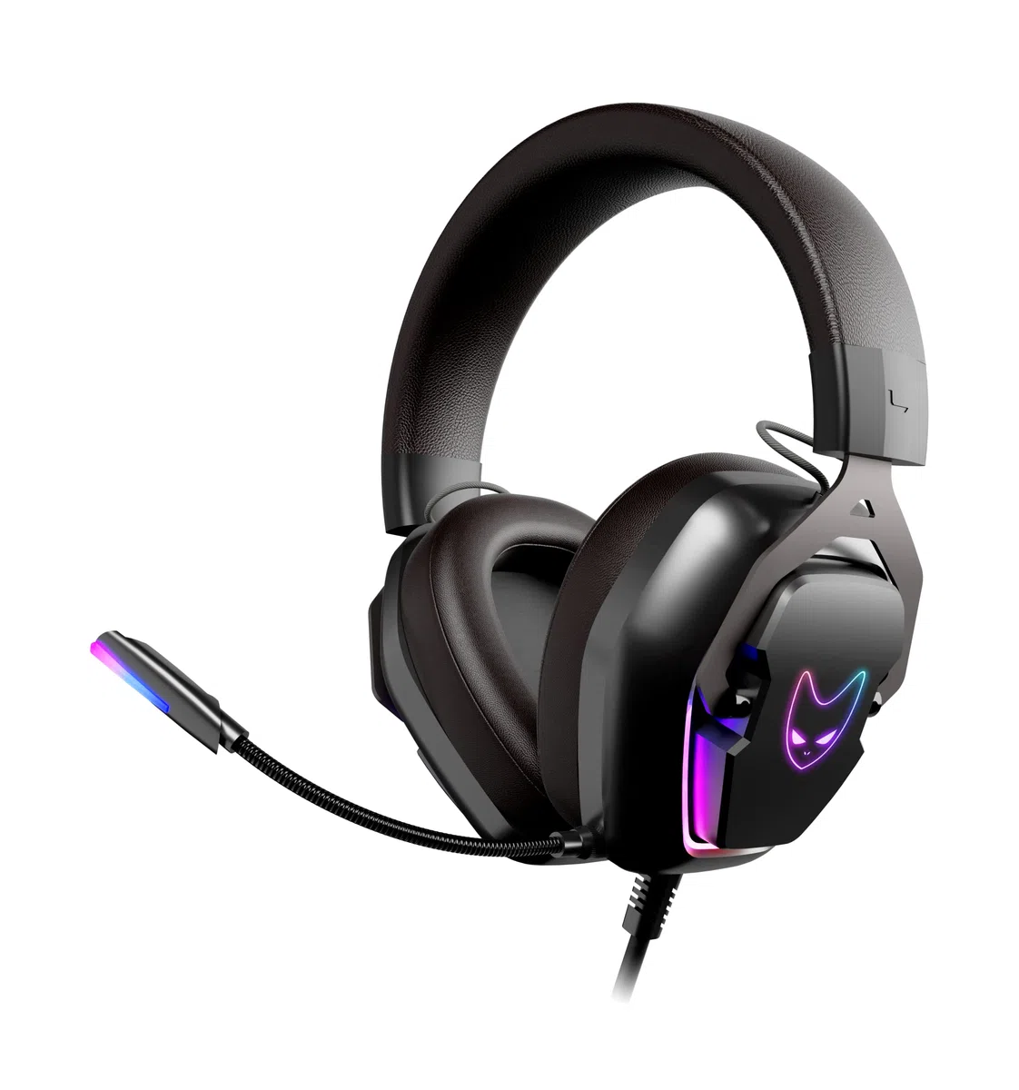 Oversteel - Phosphorus Auriculares Gaming 7.1, Cable USB, Micrófono Omnidireccional, Cancelación de Ruido, Jack 3,5mm y Luz RGB, Compatible con PC/PS5/PS4/Xbox/Switch, Negro