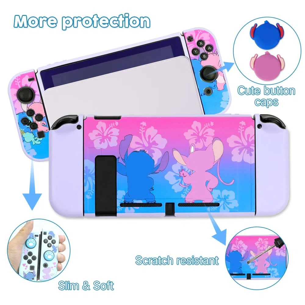 PERFECTSIGHT Funda de transporte para consola Nintendo Switch con accesorios 10 en 1, Paquete azul y morado, S y A