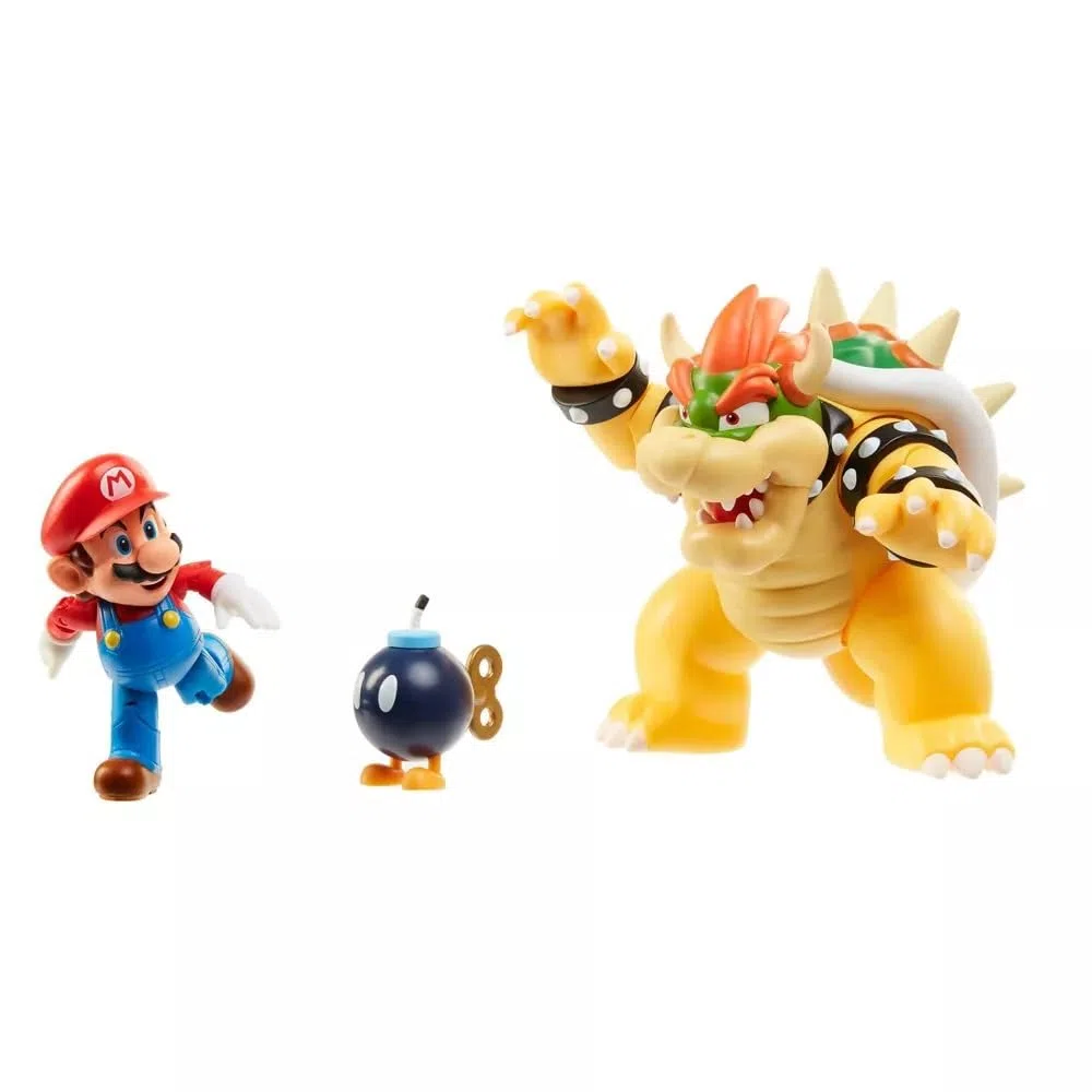 Jakks Pacific Super Mario - Set de Batalla Bowser - Recrea Esta Clásica Batalla Entre Mario vs Bowser - Juguete de hasta 15 cm de Altura - Recomendado para Niños 3 Años +
