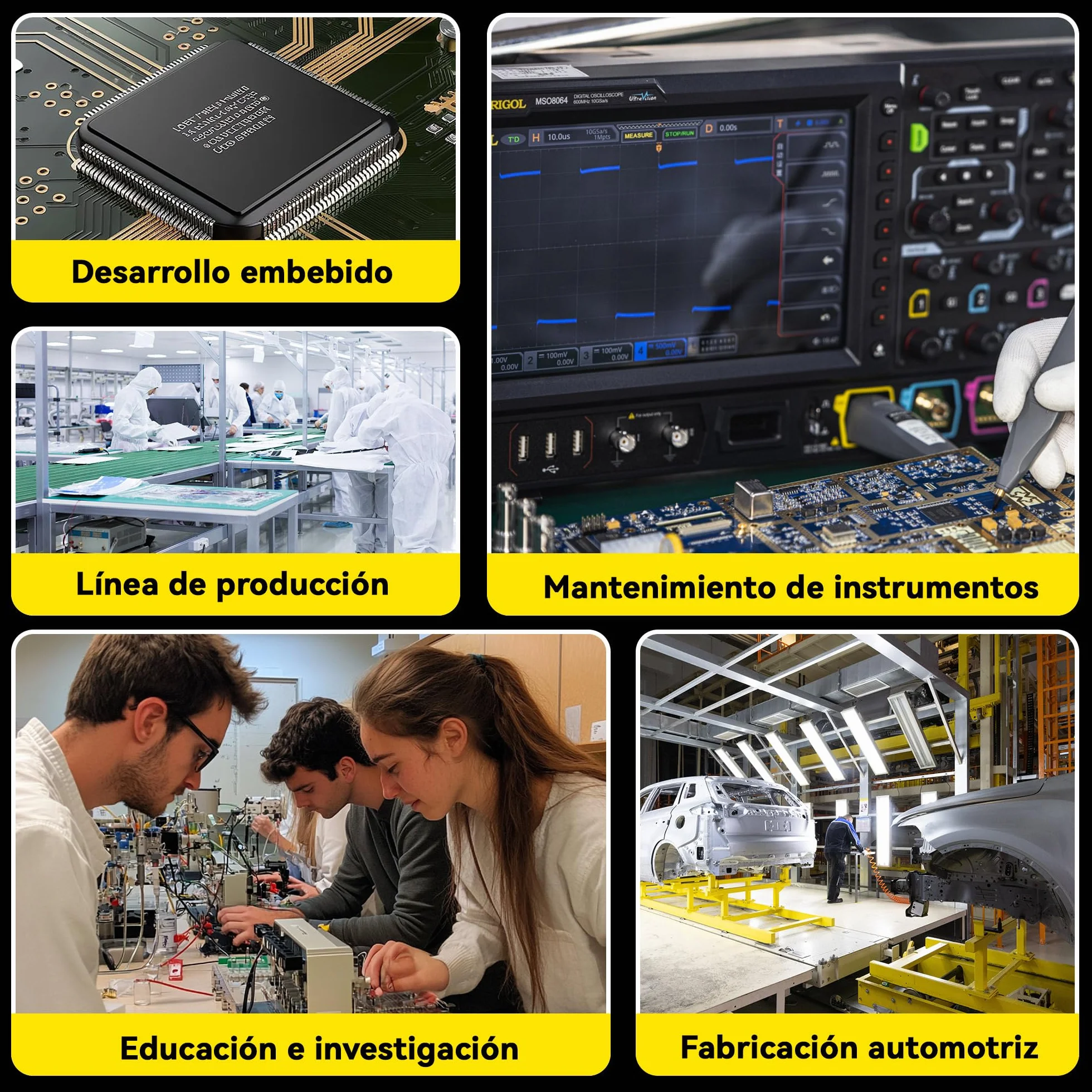 RIGOL Osciloscopio,DS1202Z-E Osciloscopio Digital,200 MHz,2 canales+EXT,pantalla de fósforo HD de 7 pulgadas,Alta relación calidad-precio,ideal para I+D,mantenimiento y enseñanza en laboratorio