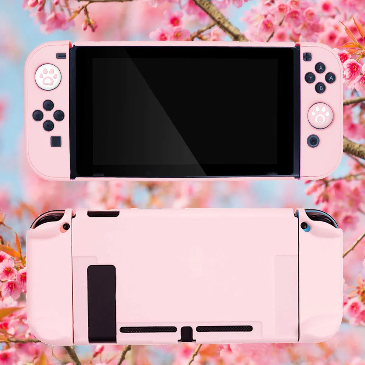 OLDZHU - Funda protectora para Nintendo Switch Joy-Con, incluye protector de pantalla de cristal y 4 agarraderas para el pulgar, absorción de golpes y antiarañazos