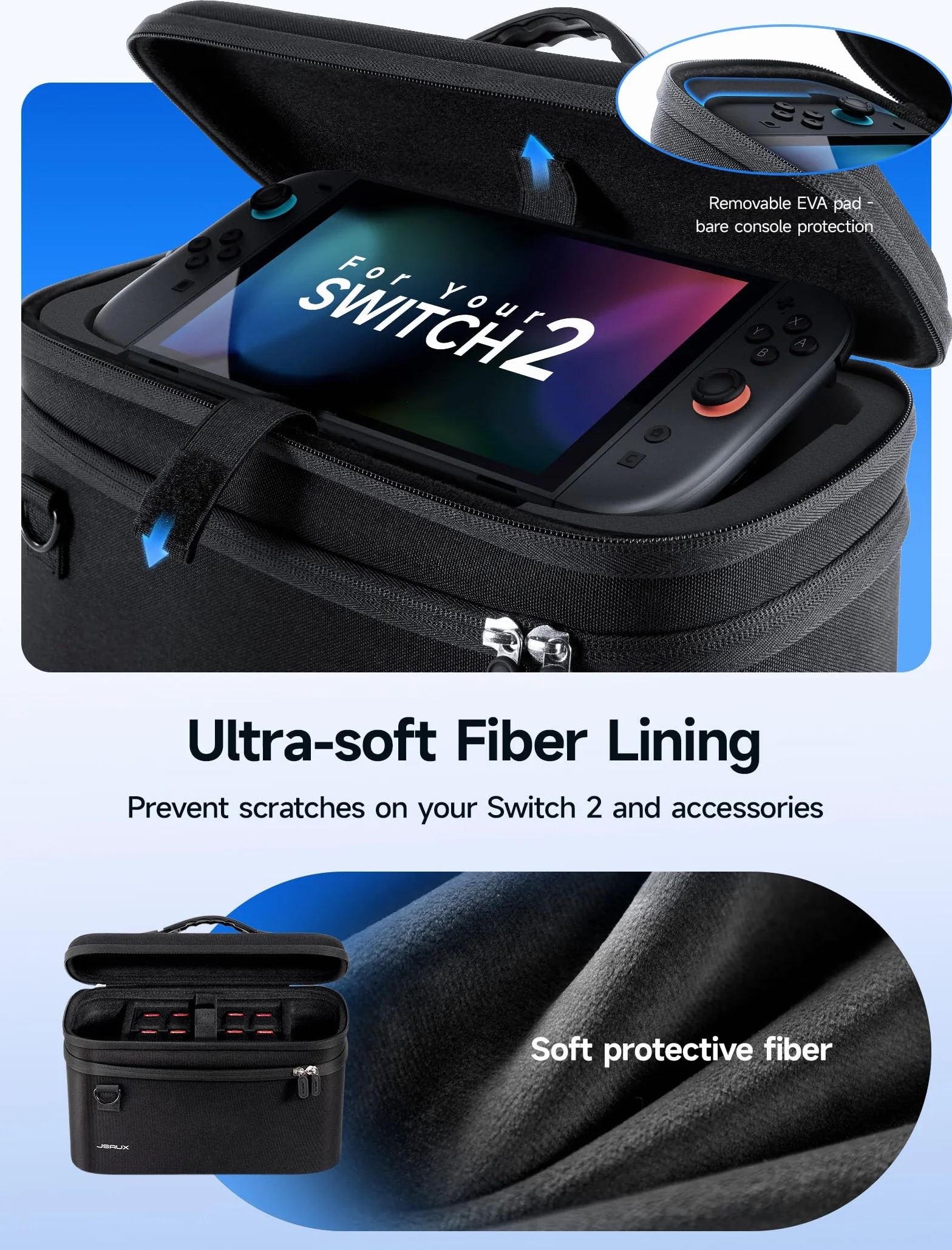 JSAUX Funda Todo-en-Uno para Nintendo Switch 2, Bolsa de Viaje para Dock, Mando Pro y Accesorios, Compatible con Consola con Funda, Gran Capacidad – Negro