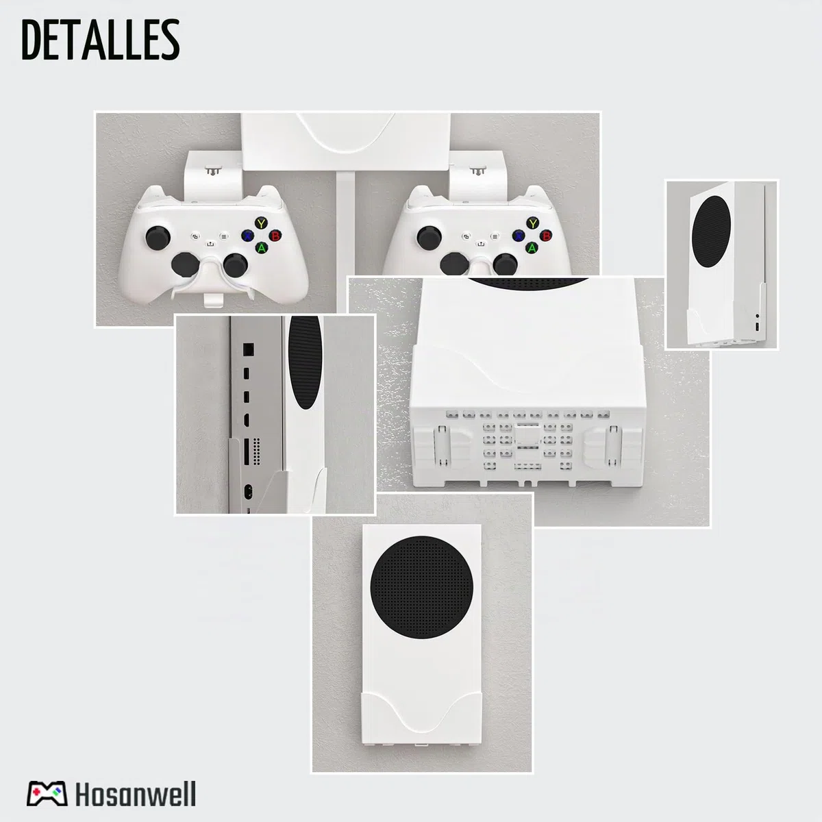 Hosanwell Soporte Pared para Xbox Series S, Montaje Pared para Consola, Controlador y Auriculares, Soporte Sólido con Tornillos y Orificio de Ventilación para una Fácil Instalación