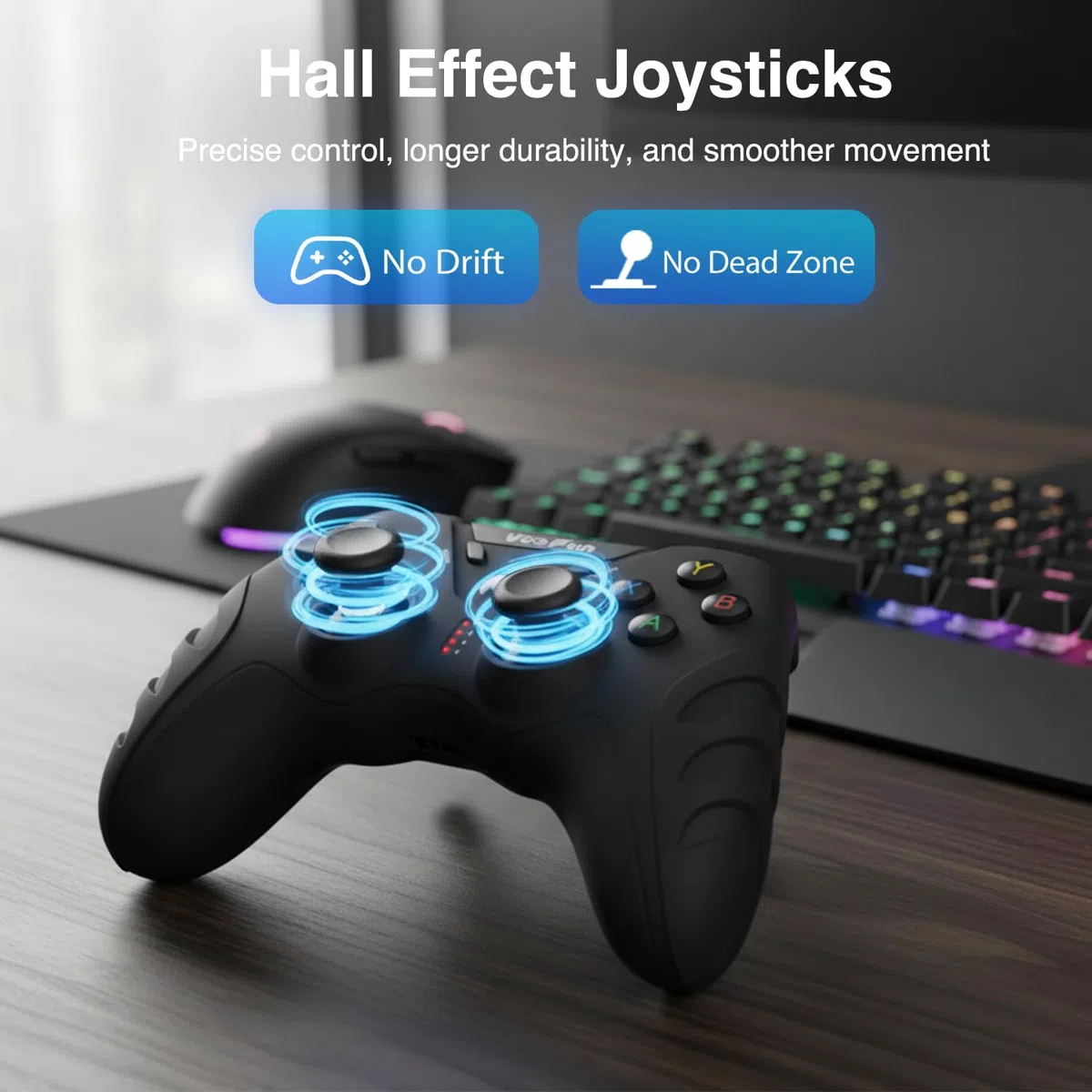 VooFun Mando PC, Inalámbrico 2,4G Mando PS3 Gamepad PC con Hall Joystick(ADIÓS AL DRIFT), Dual Vibración, Gaming Mandos para Windows 7/8/10/11, PS3, Laptop, Steam, Raspberry Pi, Android TV/TV Box