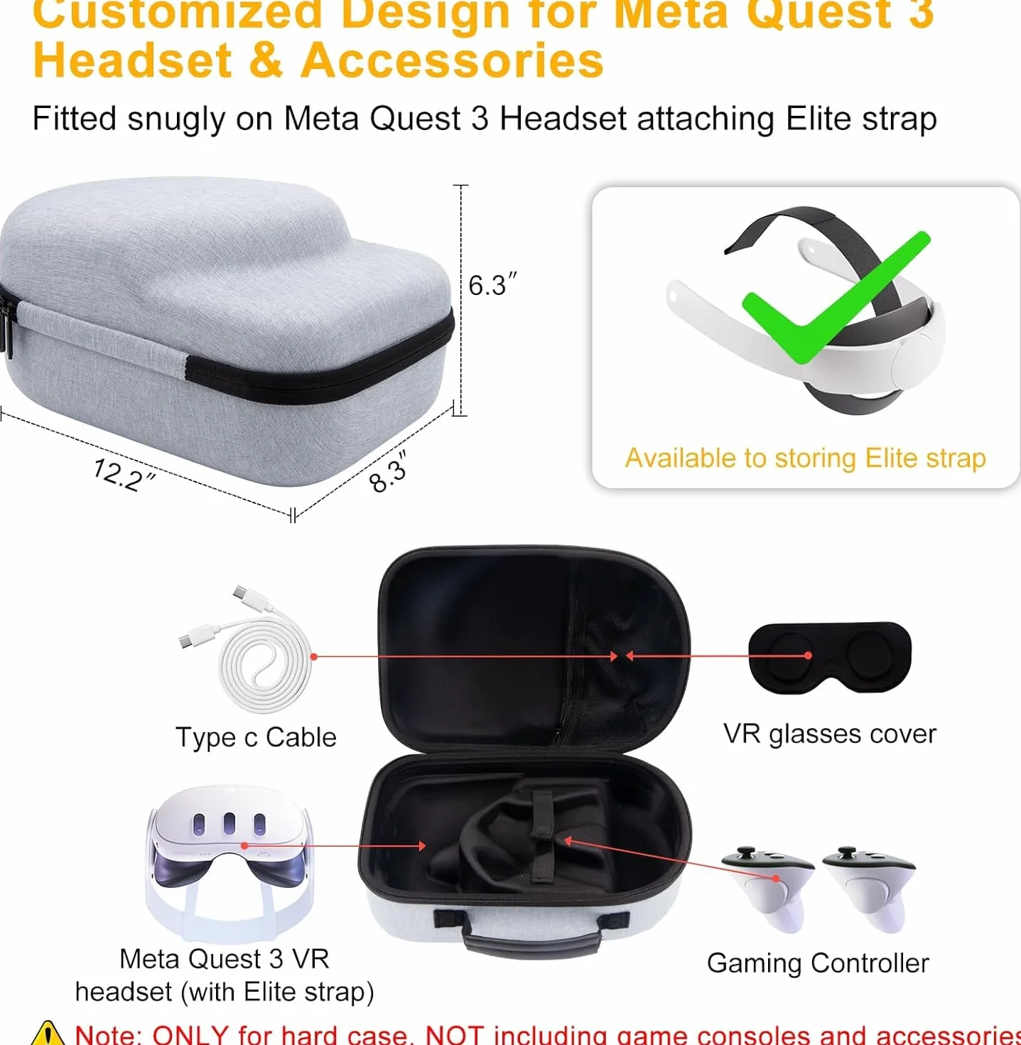 Funda para Meta Quest 3, funda de transporte de viaje para Meta Quest 3, protección contra golpes, bolsa de almacenamiento compatible con la mayoría de correas de realidad virtual en el mercado, gris,