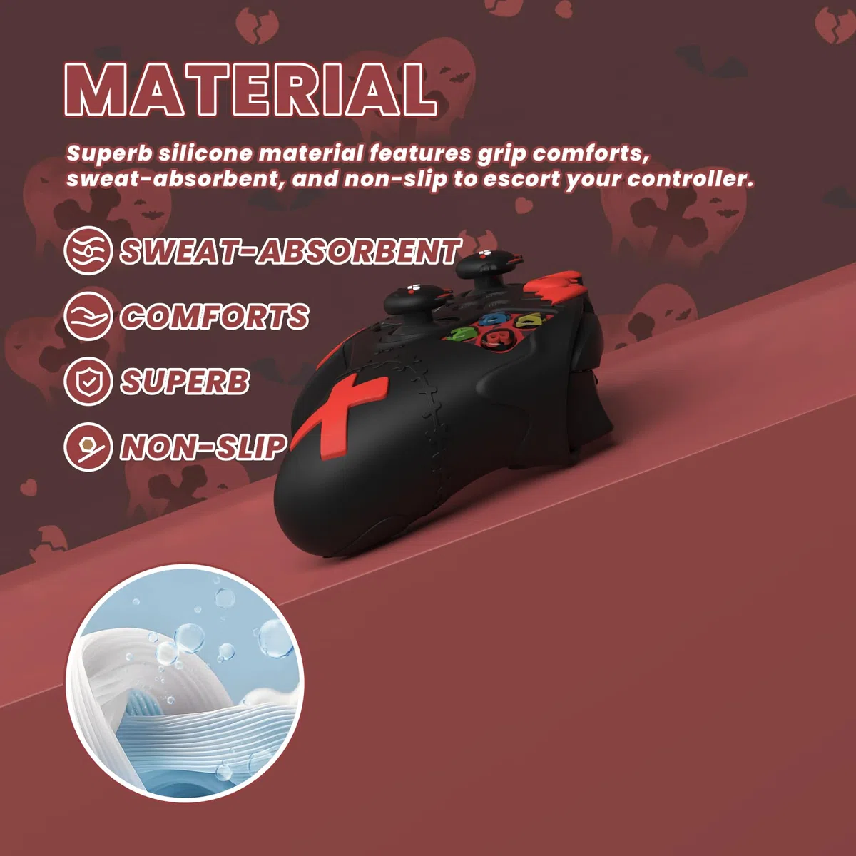 PlayVital Funda de Silicona para Xbox Series X & S Control - Cubierta Protectora Antideslizante, Protector de Goma con Tapas de Joystick, Accesorios para Consola, Diseño Gótico (Negro)