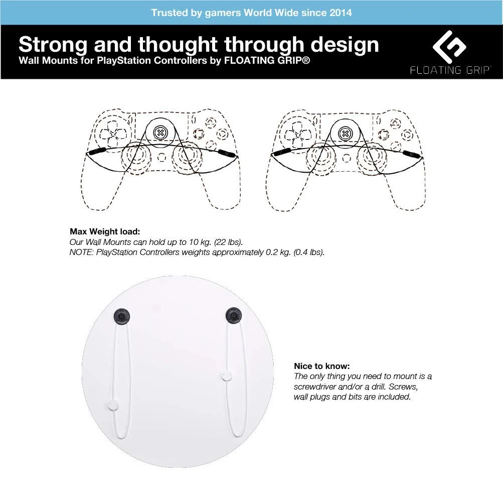 2X Xbox Controller Wall mounts by FLOATING GRIP®