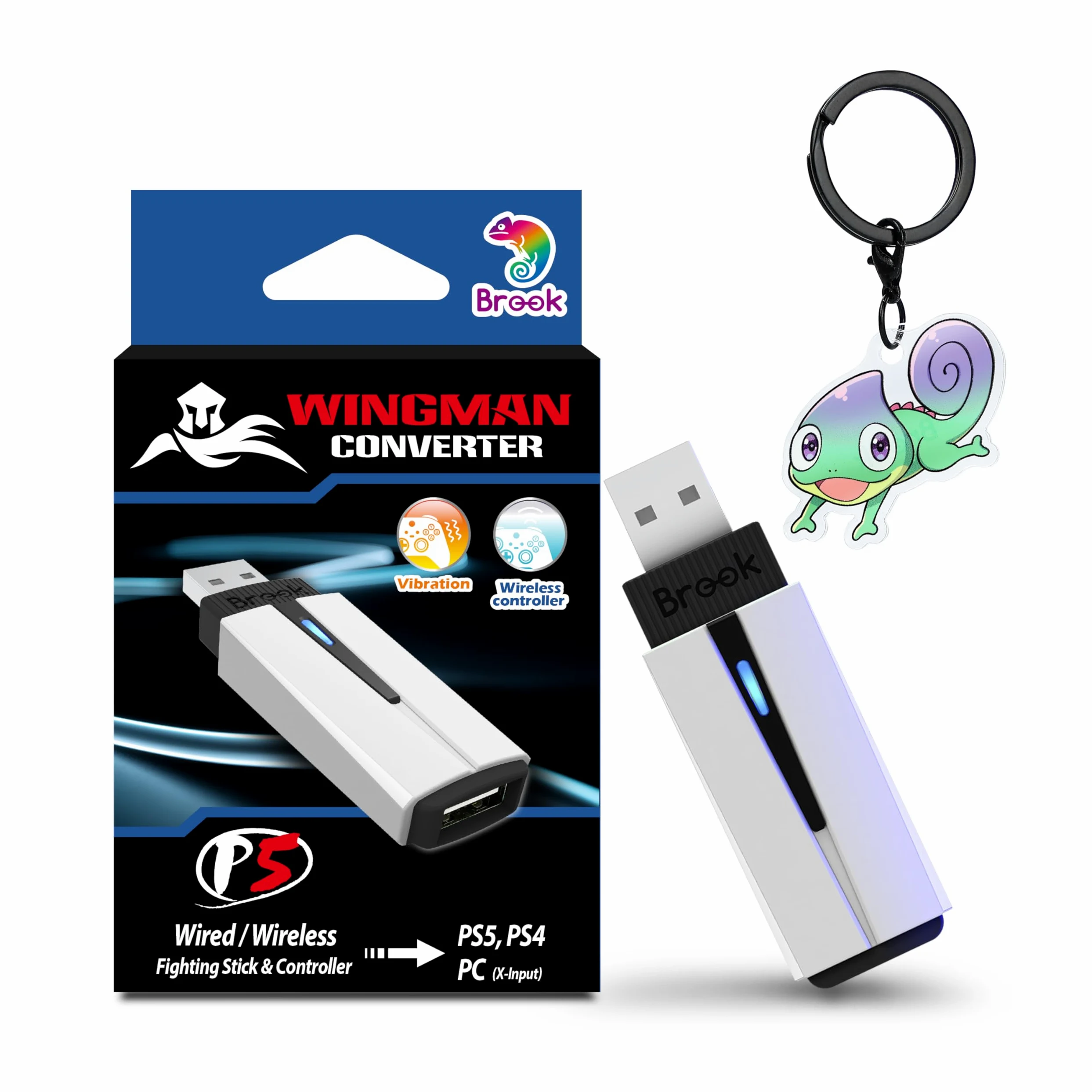 Brook Wingman P5 - Convertidor de controlador P5 P4 para PC con soporte inalámbrico y por cable, vibración, movimiento de seis ejes, Turbo, Macro, Remap a través del software Converter Center (Versión