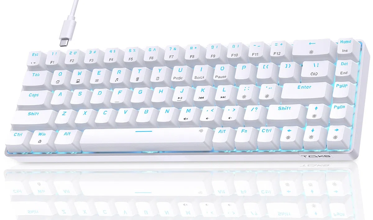 Dierya T68SE Teclado Mecánico Gaming Mini 60% Blue Switch Mechanical Keyboard con Retroiluminación LED,Cable USB-Type C,Teclado Ultra-Compacto 68 Teclas Anti-Fantasma US Layout para PC/Windows